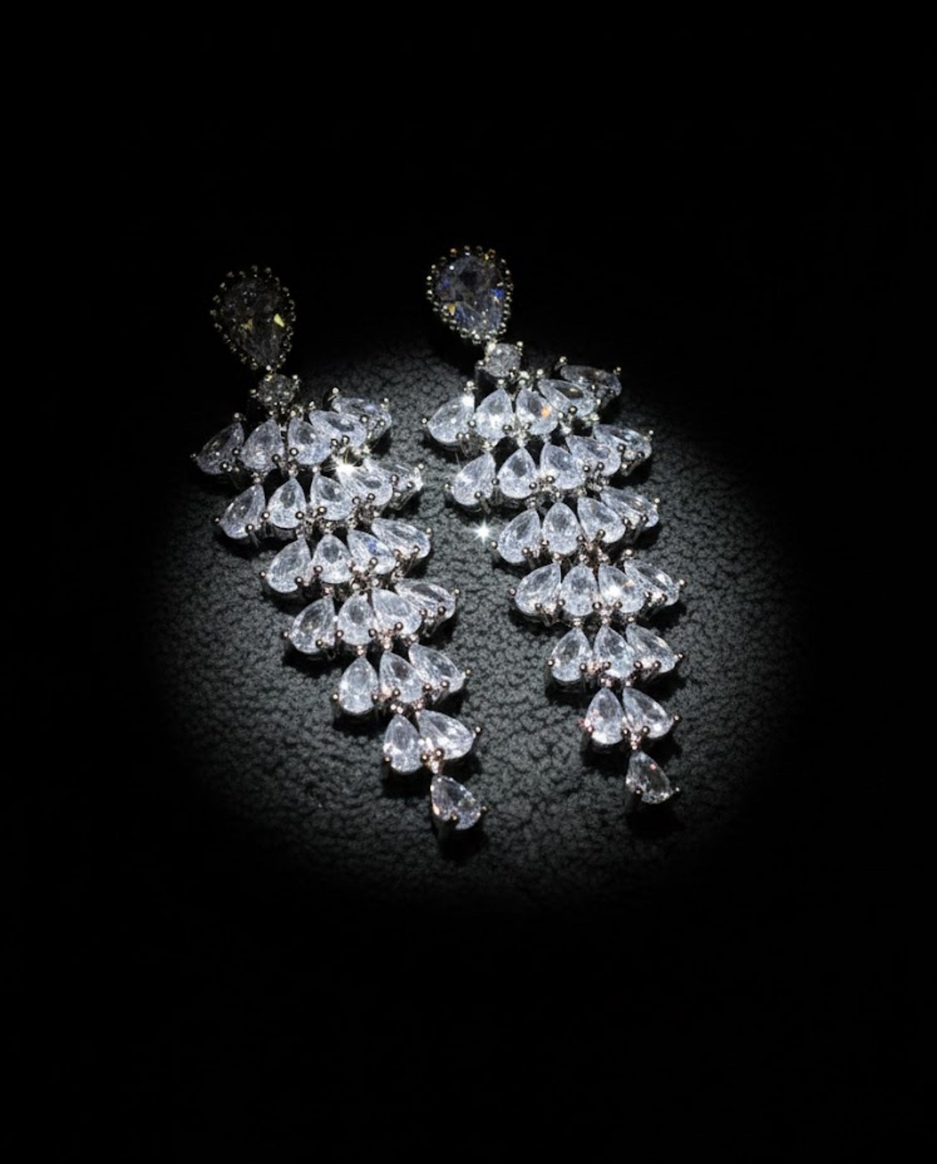 Orneza Silver Majestic Pear Drop Zirconia Chandelier Earrings
