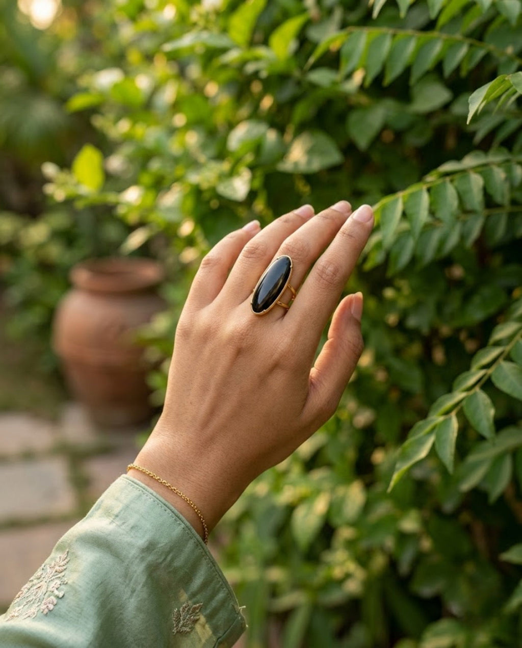 Orneza Midnight Eclipse Onyx Oval Statement Ring