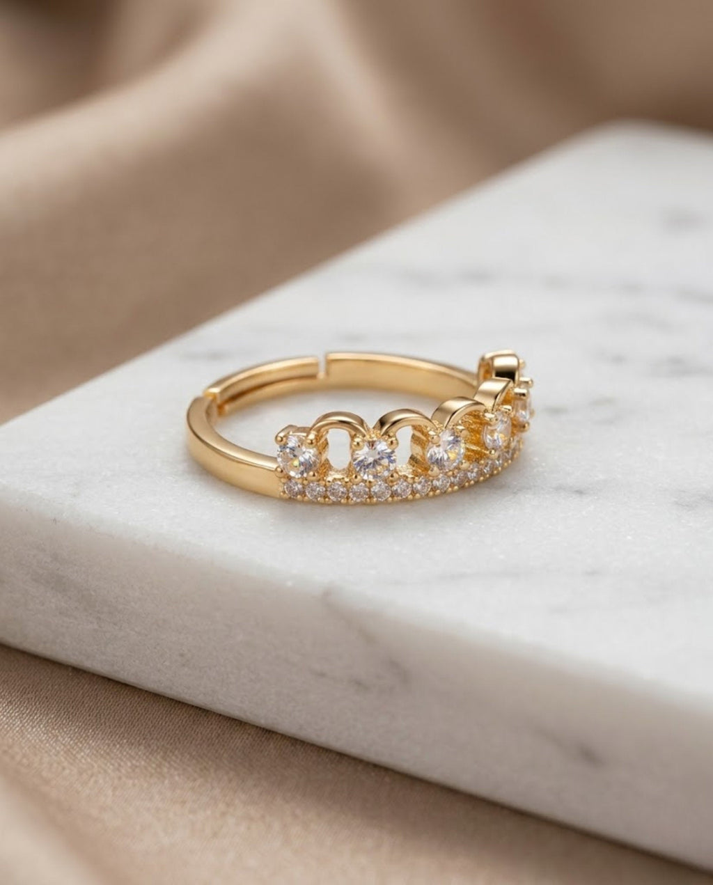 Orneza Gold Tiara Crown Adjustable Crystal Ring