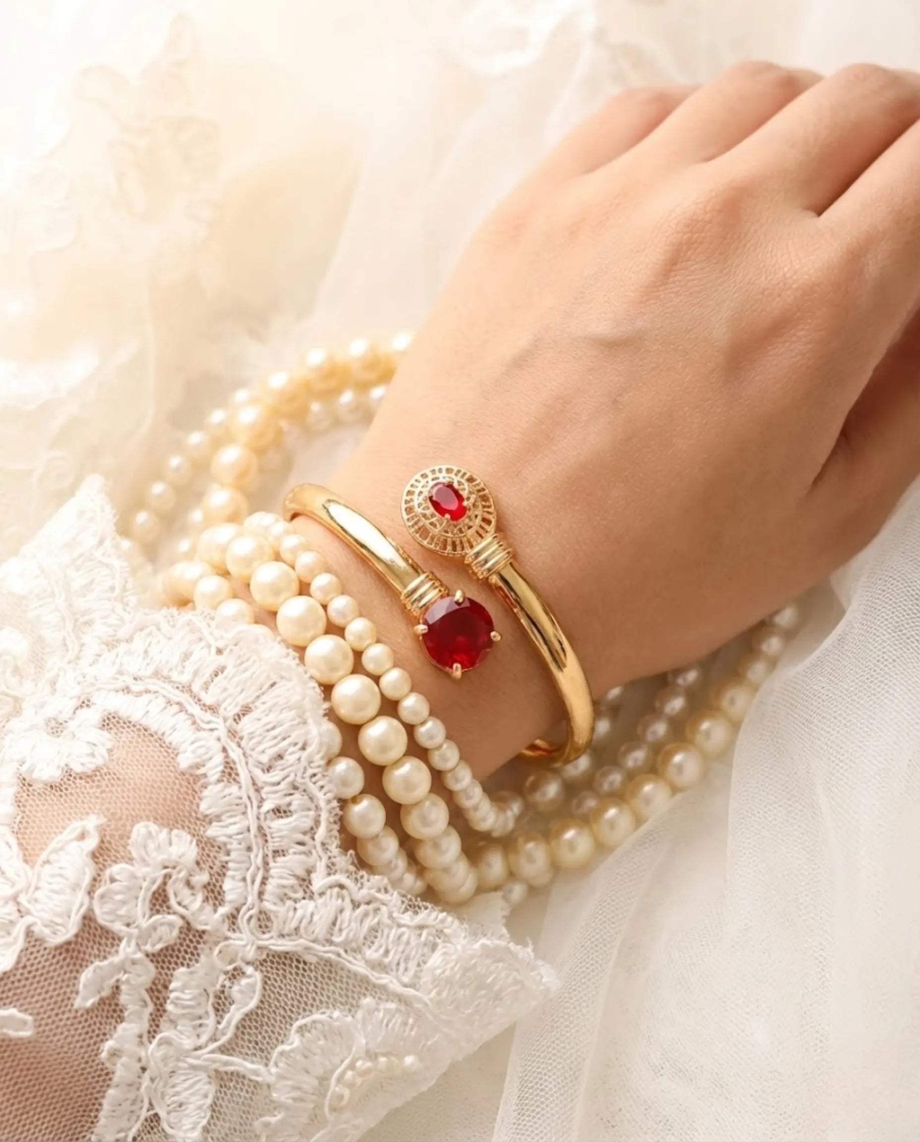 Orneza Royal Ruby Red Bypass Filigree Bangle