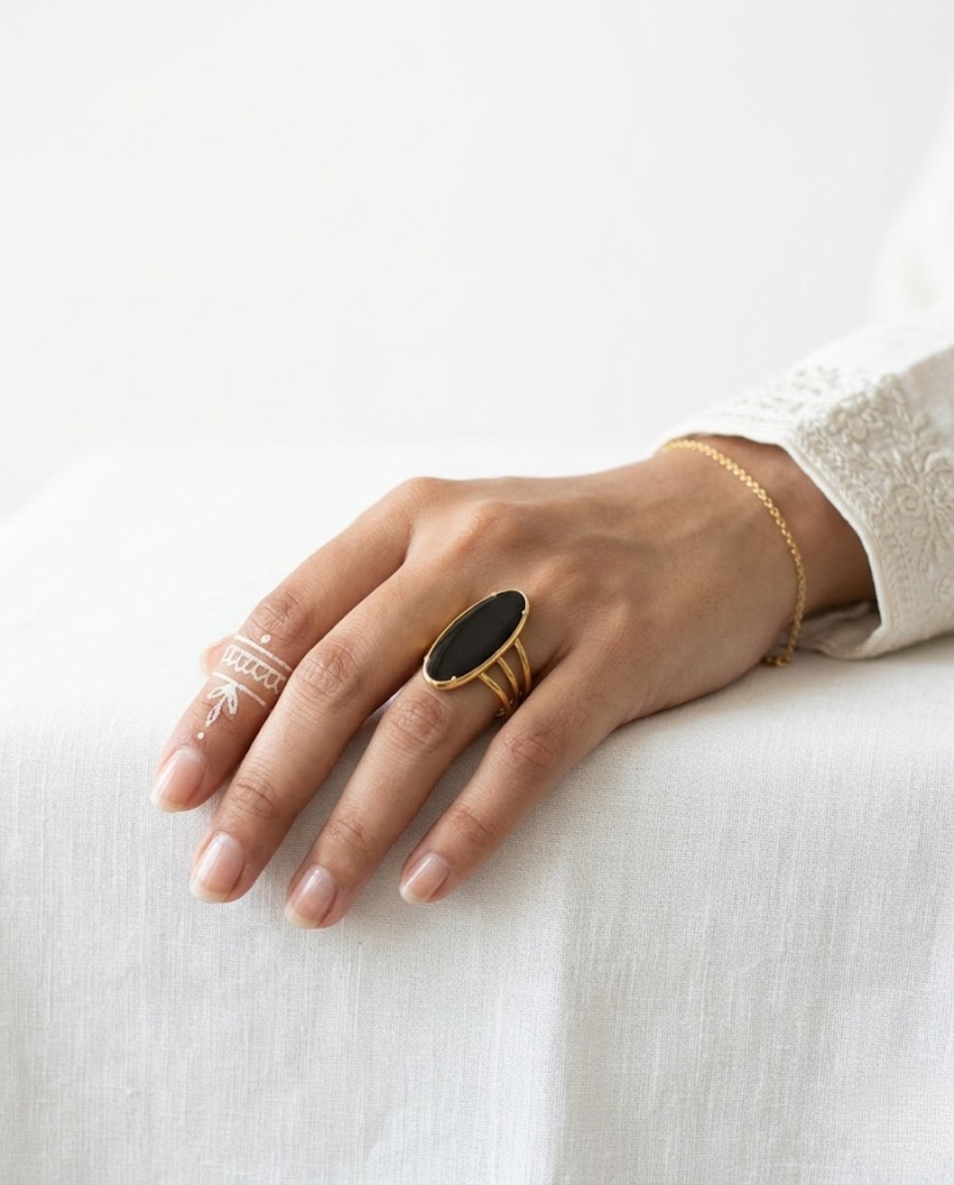 Orneza Midnight Eclipse Onyx Oval Statement Ring