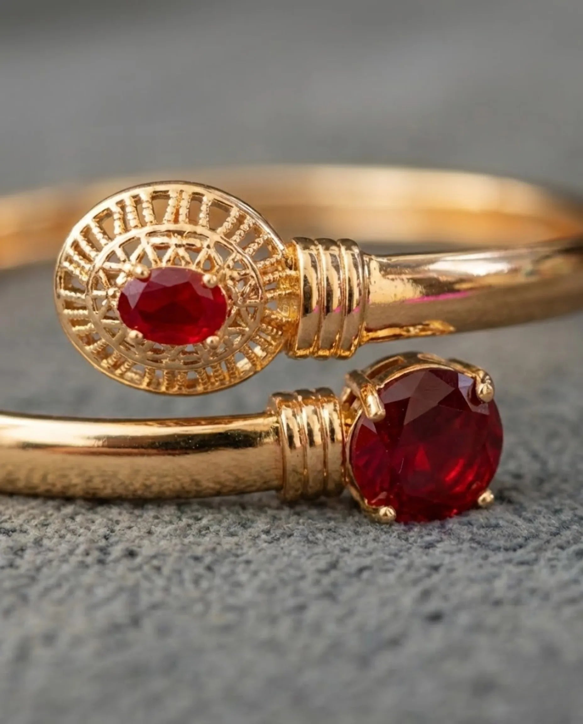 Orneza Royal Ruby Red Bypass Filigree Bangle