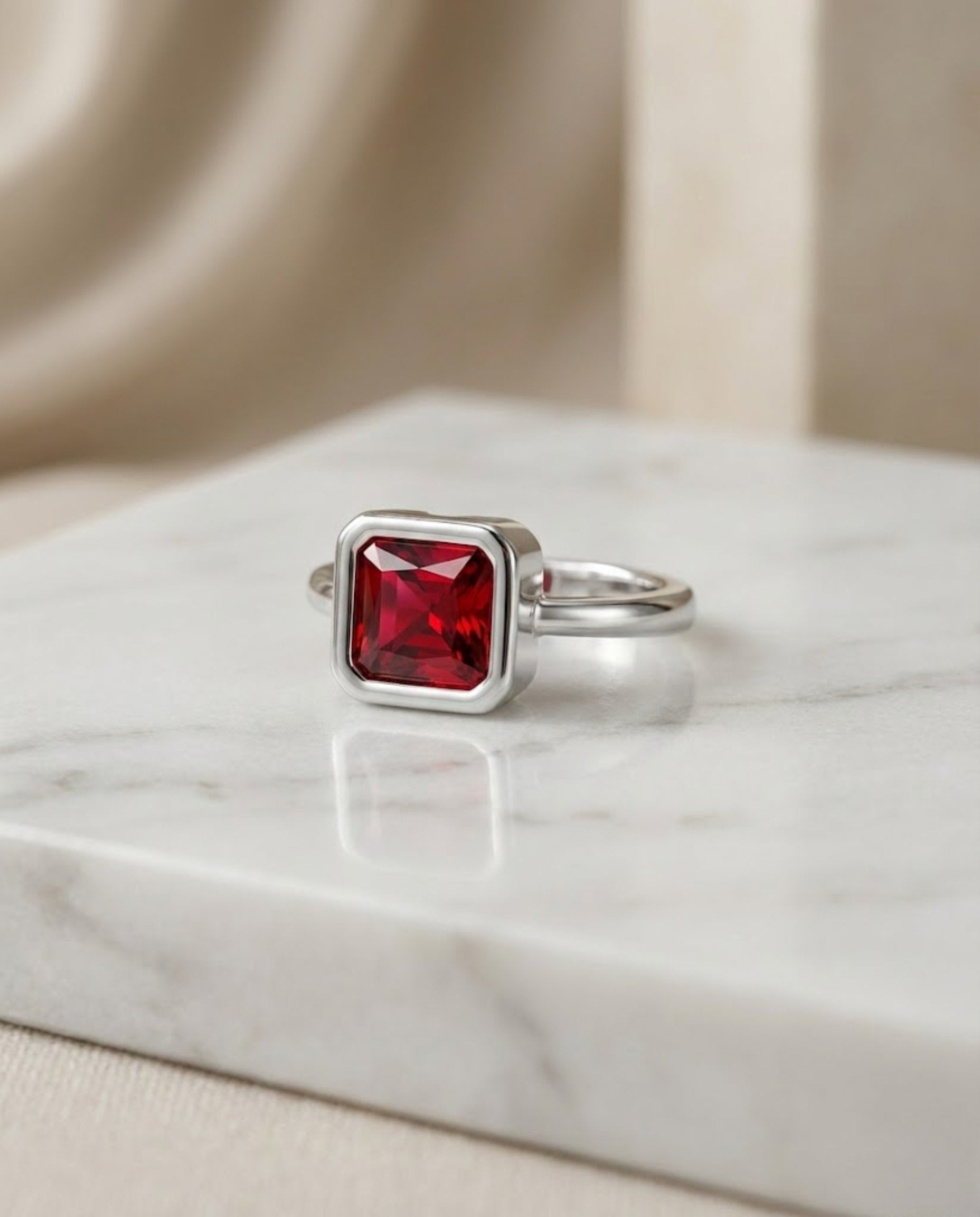 Orneza Geometric Square Solitaire Statement Ring