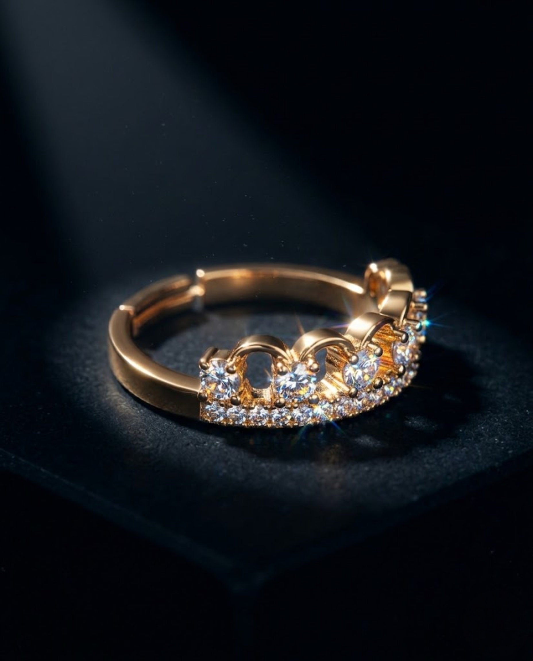 Orneza Gold Tiara Crown Adjustable Crystal Ring