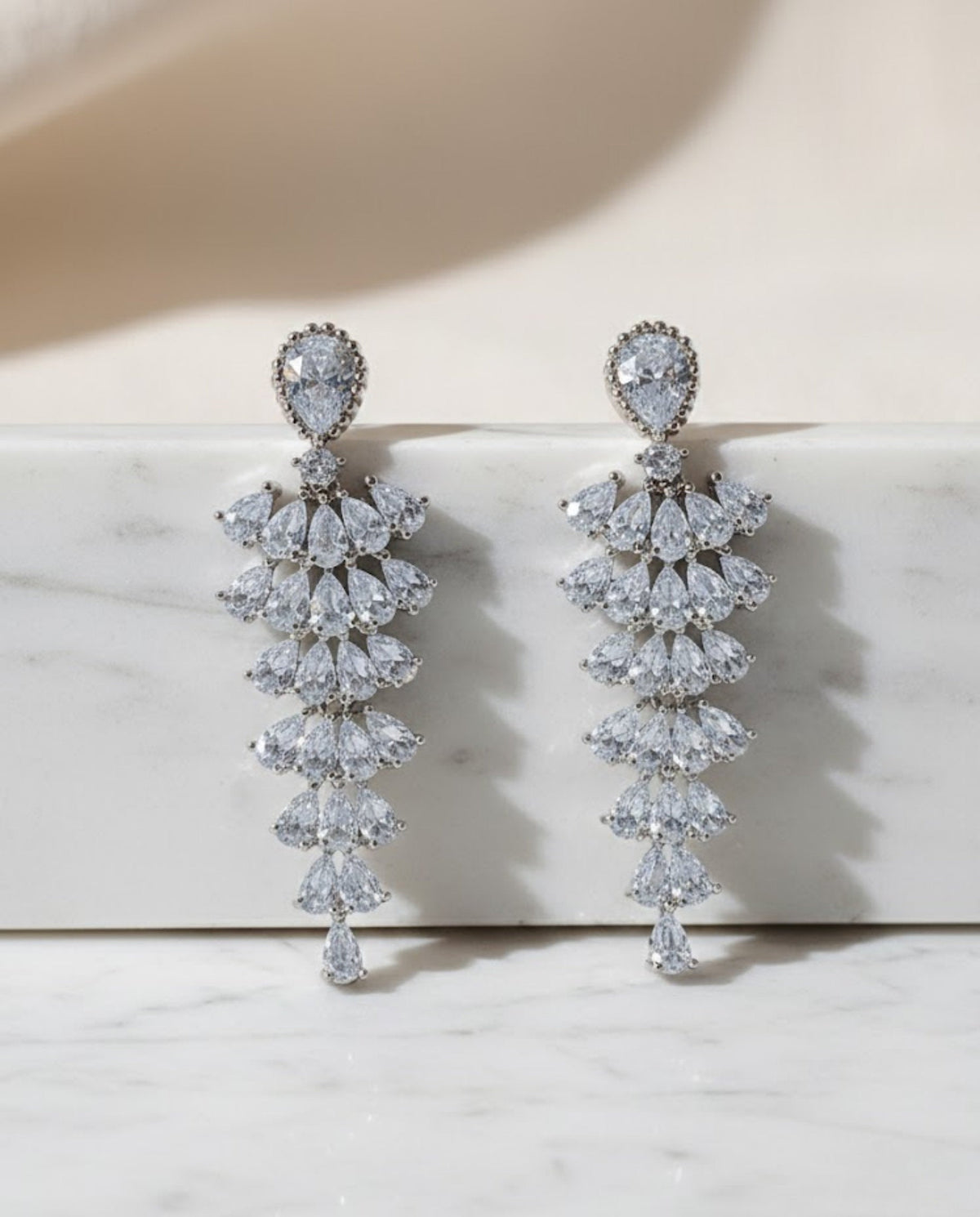 Orneza Silver Majestic Pear Drop Zirconia Chandelier Earrings