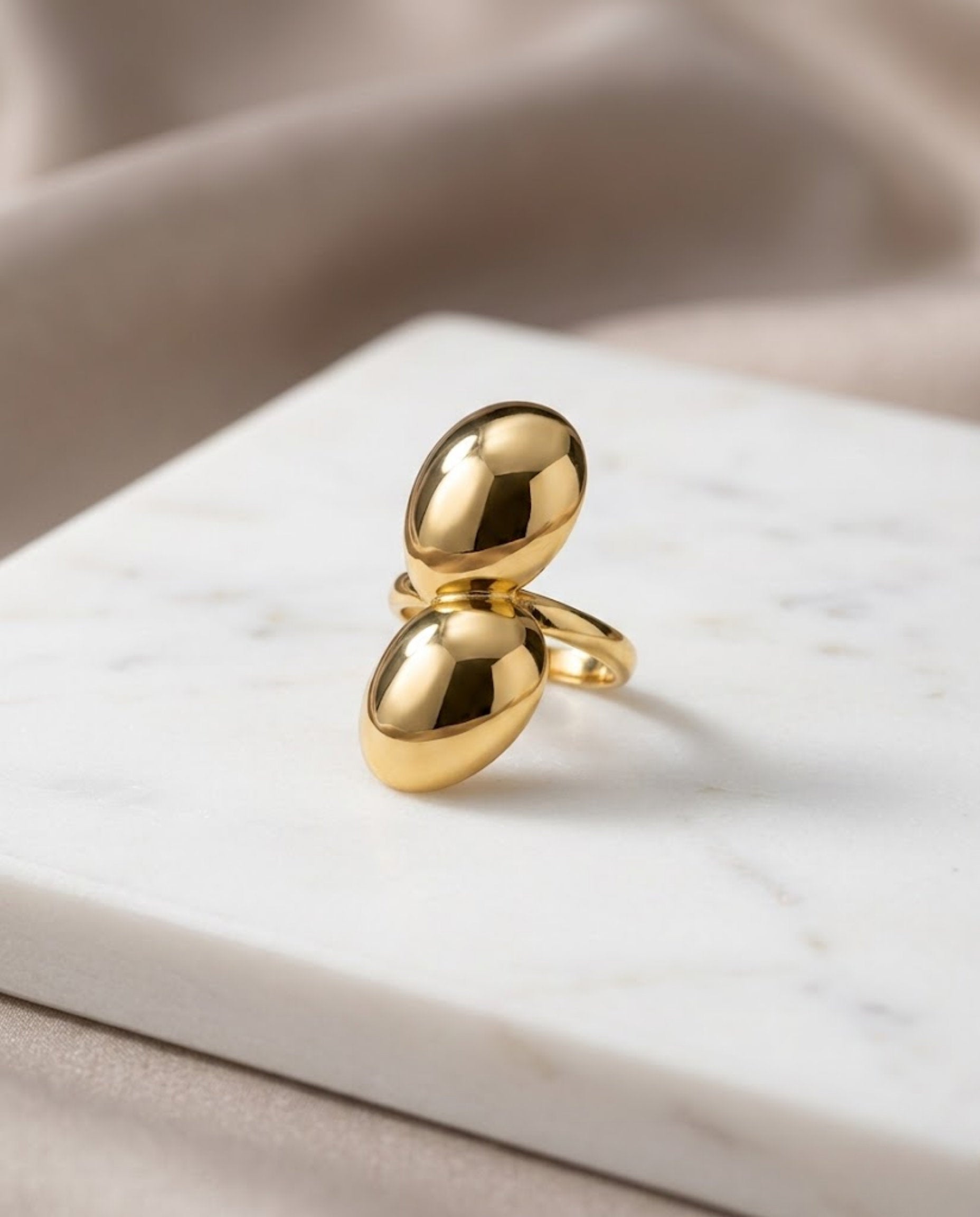 Orneza Aura Double Sphere Gold Statement Ring