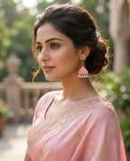 Orneza Blossom Pink Textured Jhumka Earrings with Pearls