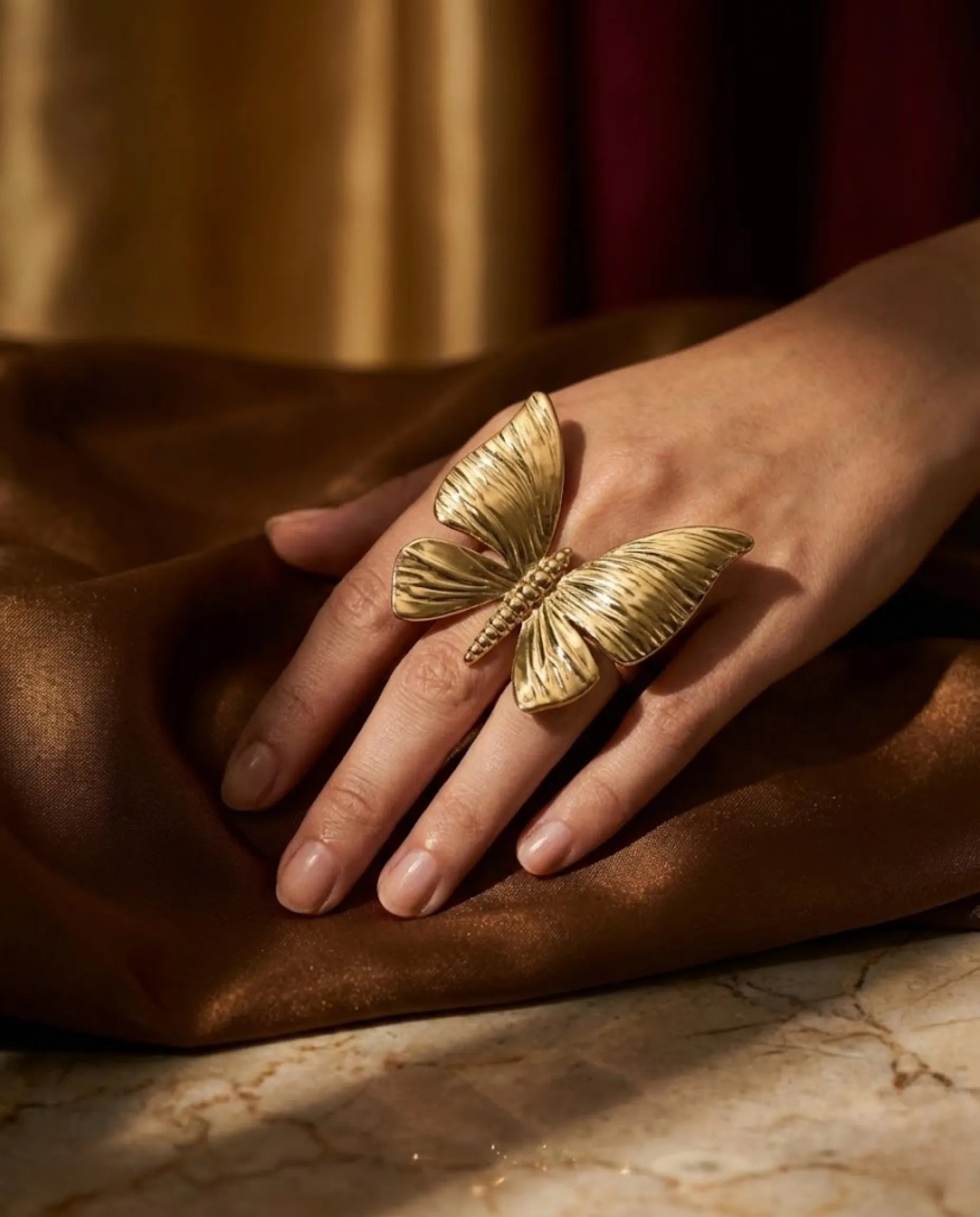 Orneza Monarch Gilded Butterfly Statement Ring