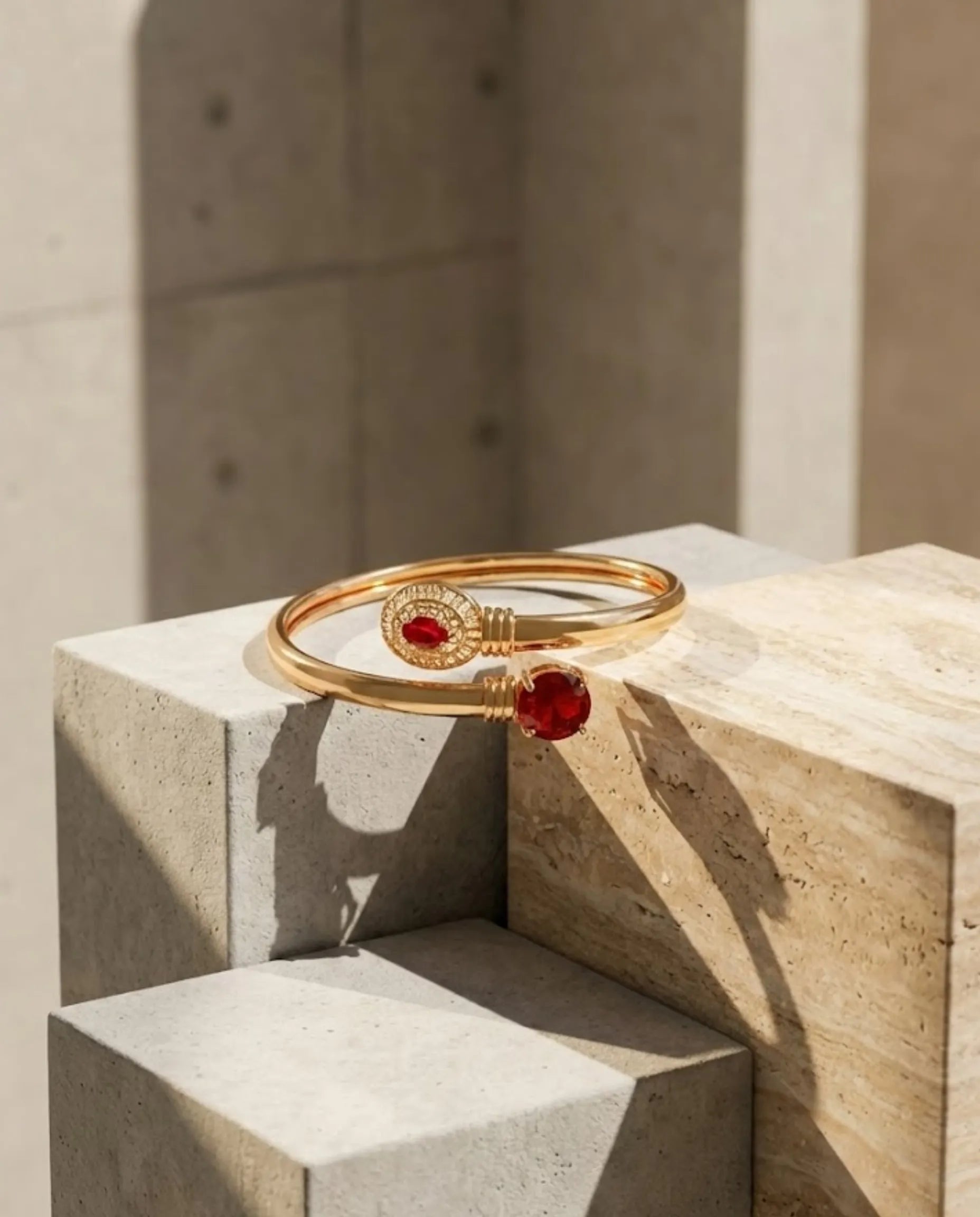 Orneza Royal Ruby Red Bypass Filigree Bangle