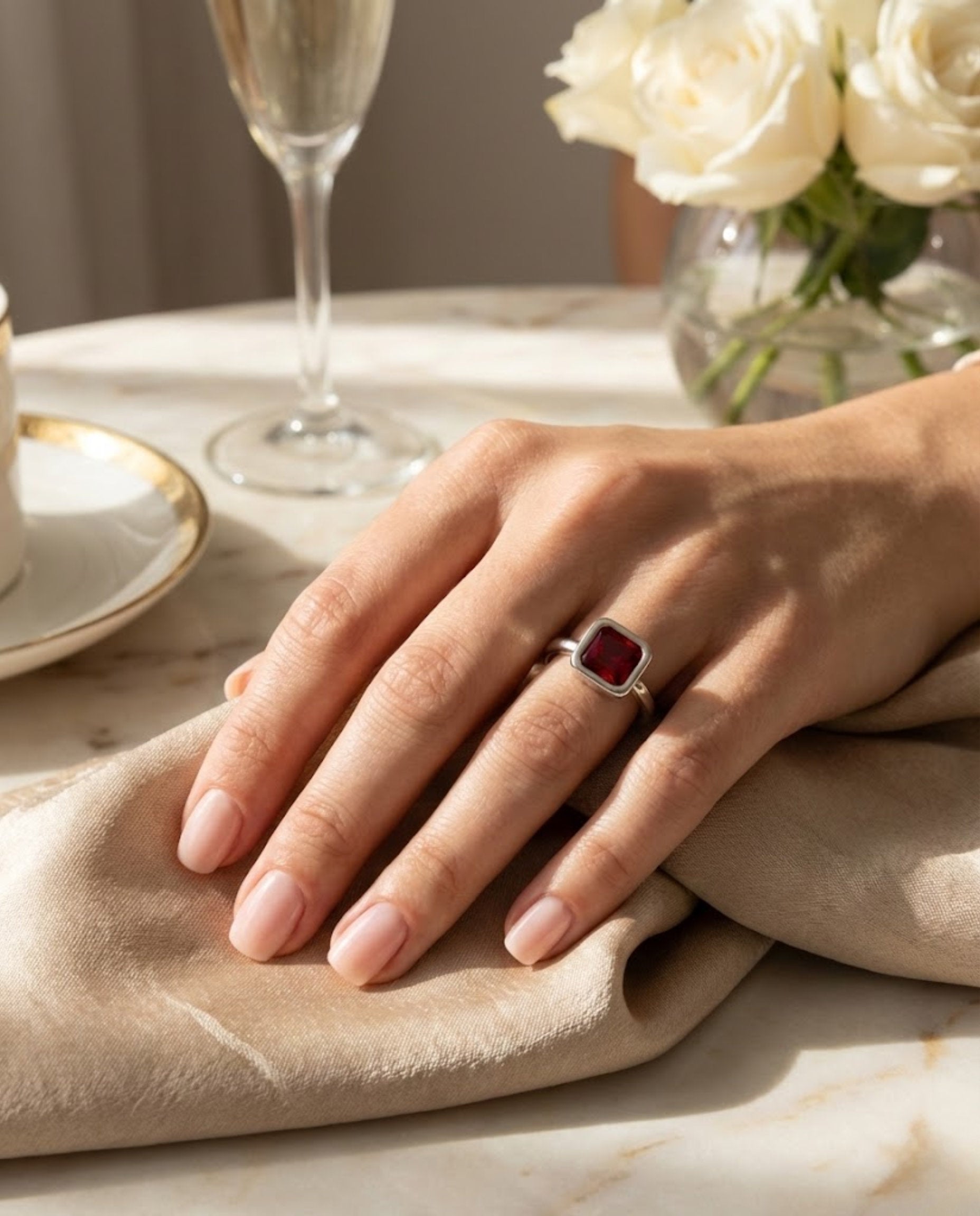 Orneza Geometric Square Solitaire Statement Ring