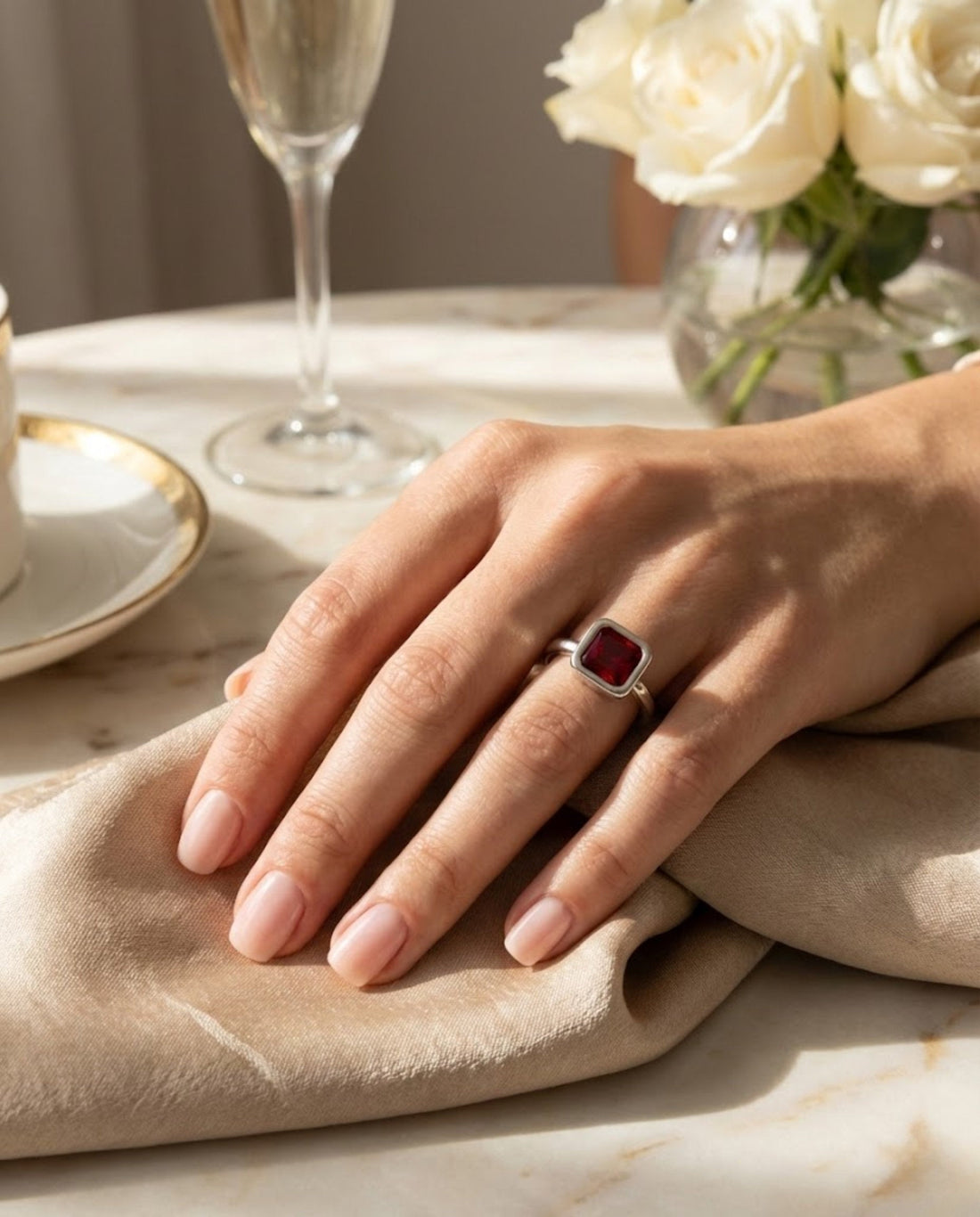 Orneza Geometric Square Solitaire Statement Ring