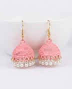 Orneza Blossom Pink Textured Jhumka Earrings with Pearls