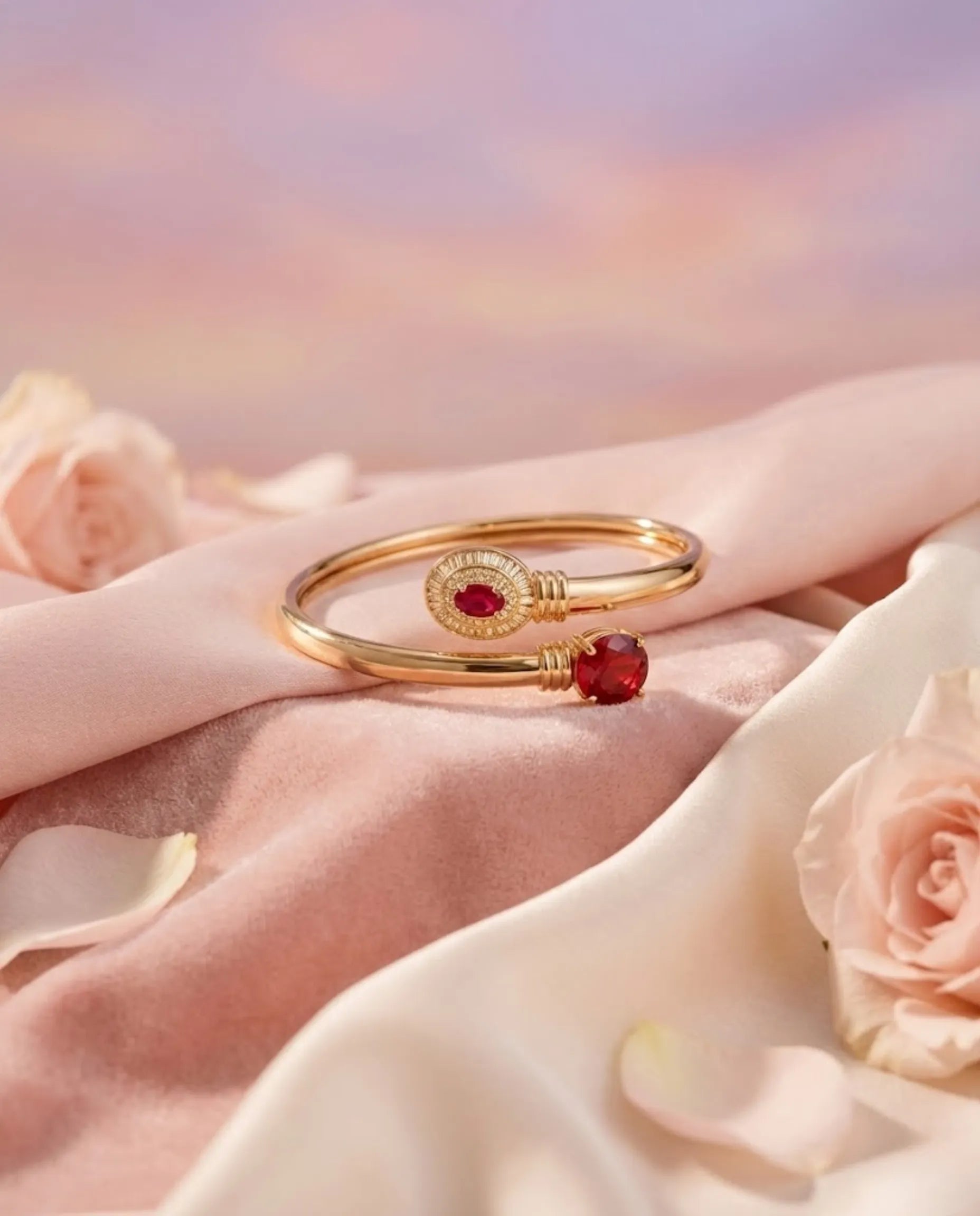 Orneza Royal Ruby Red Bypass Filigree Bangle