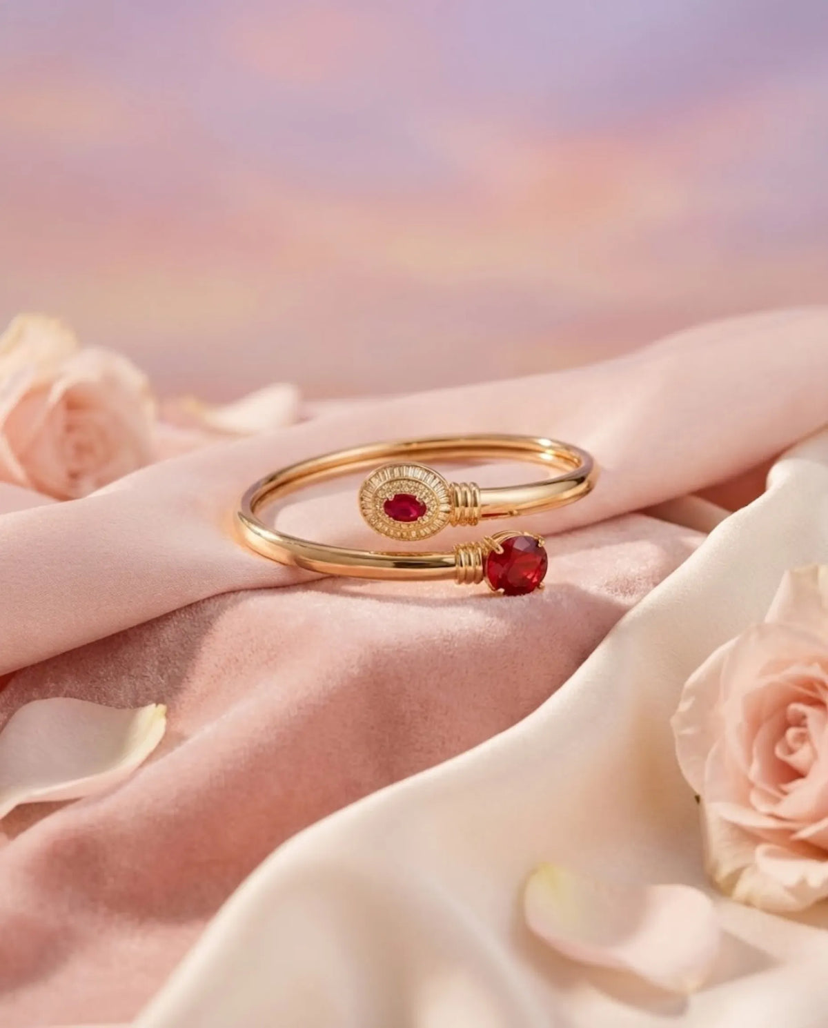 Orneza Royal Ruby Red Bypass Filigree Bangle