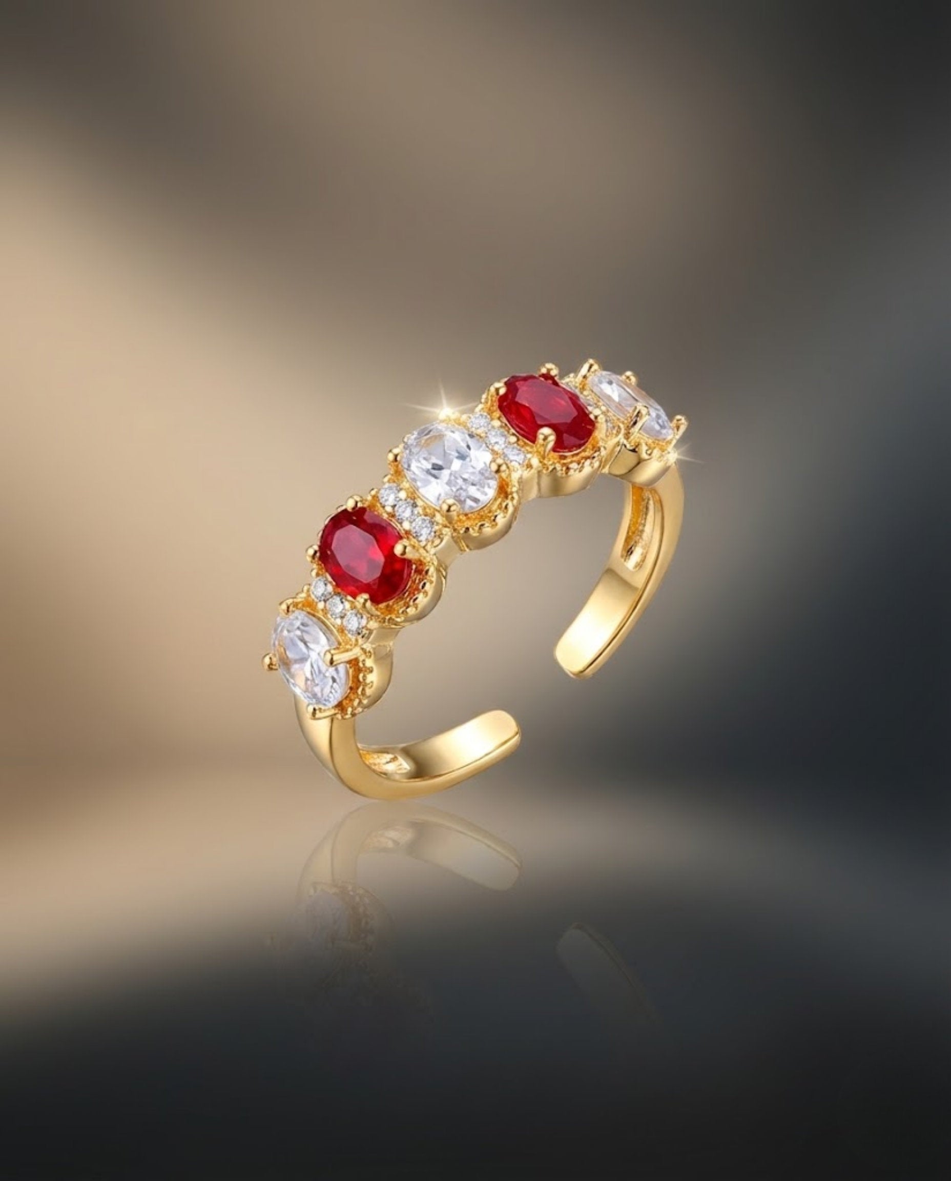 Orneza Ruby and Zirconia Gold Plated Adjustable Band Ring