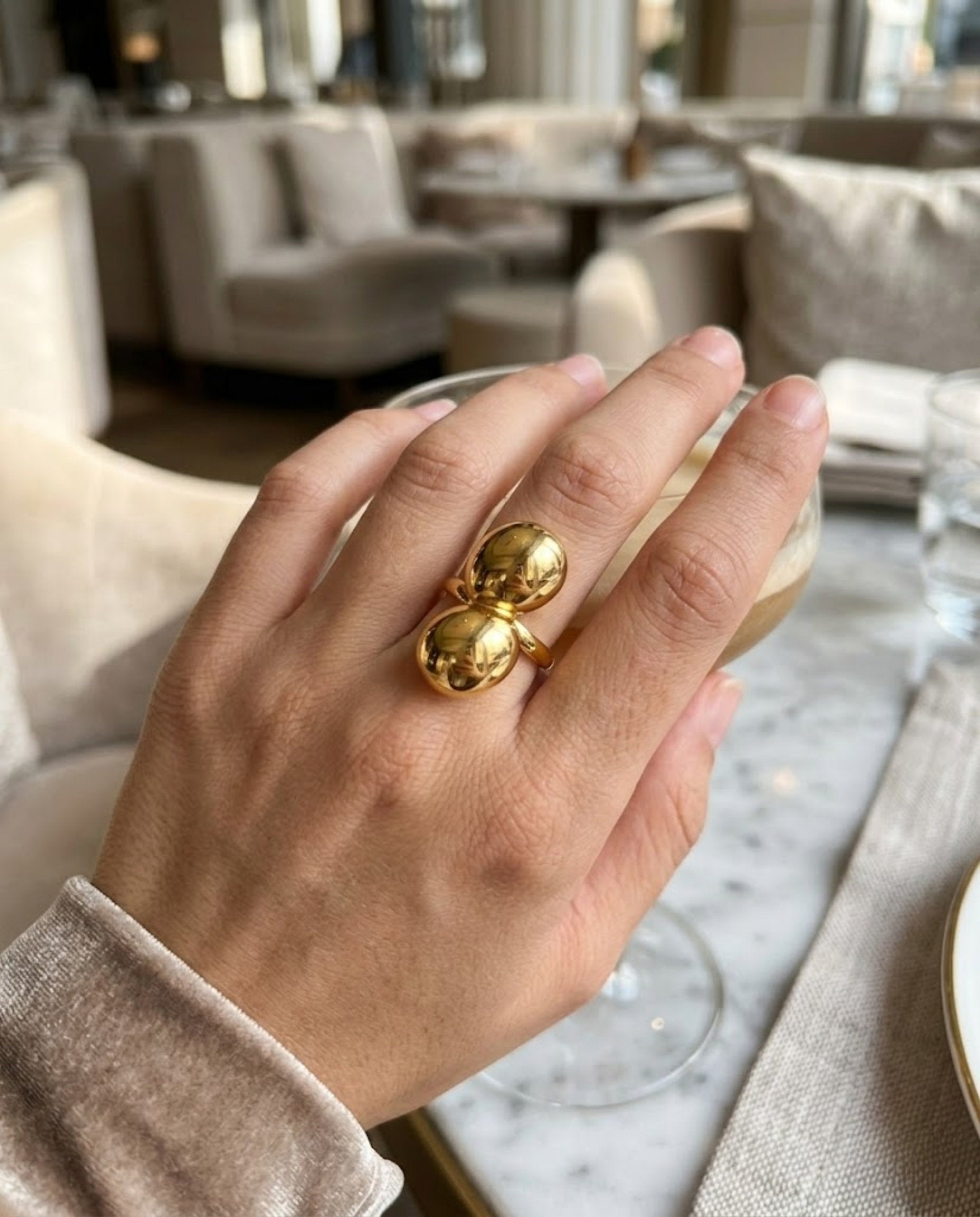 Orneza Aura Double Sphere Gold Statement Ring