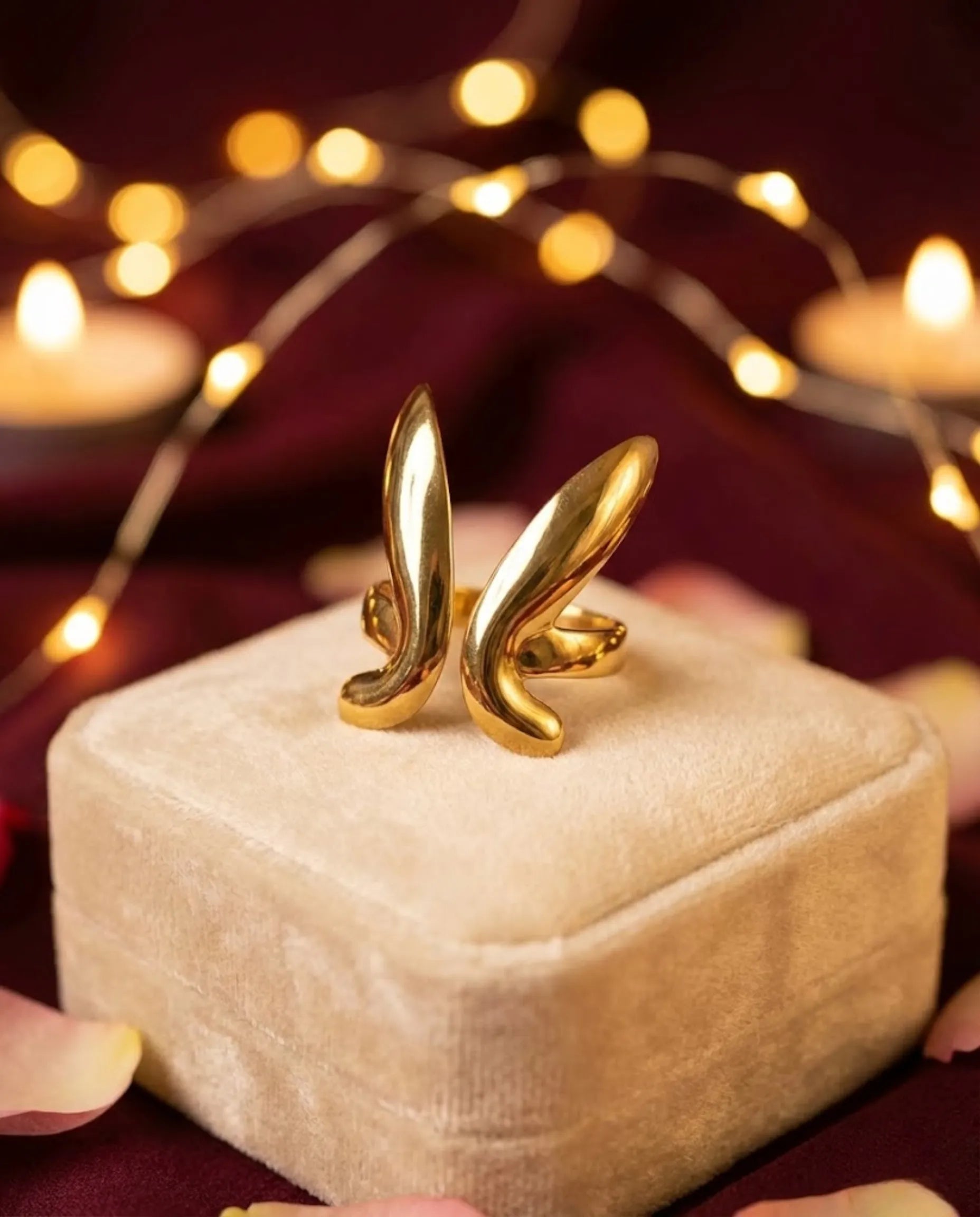 Orneza Aura Gold Abstract Wing Statement Ring