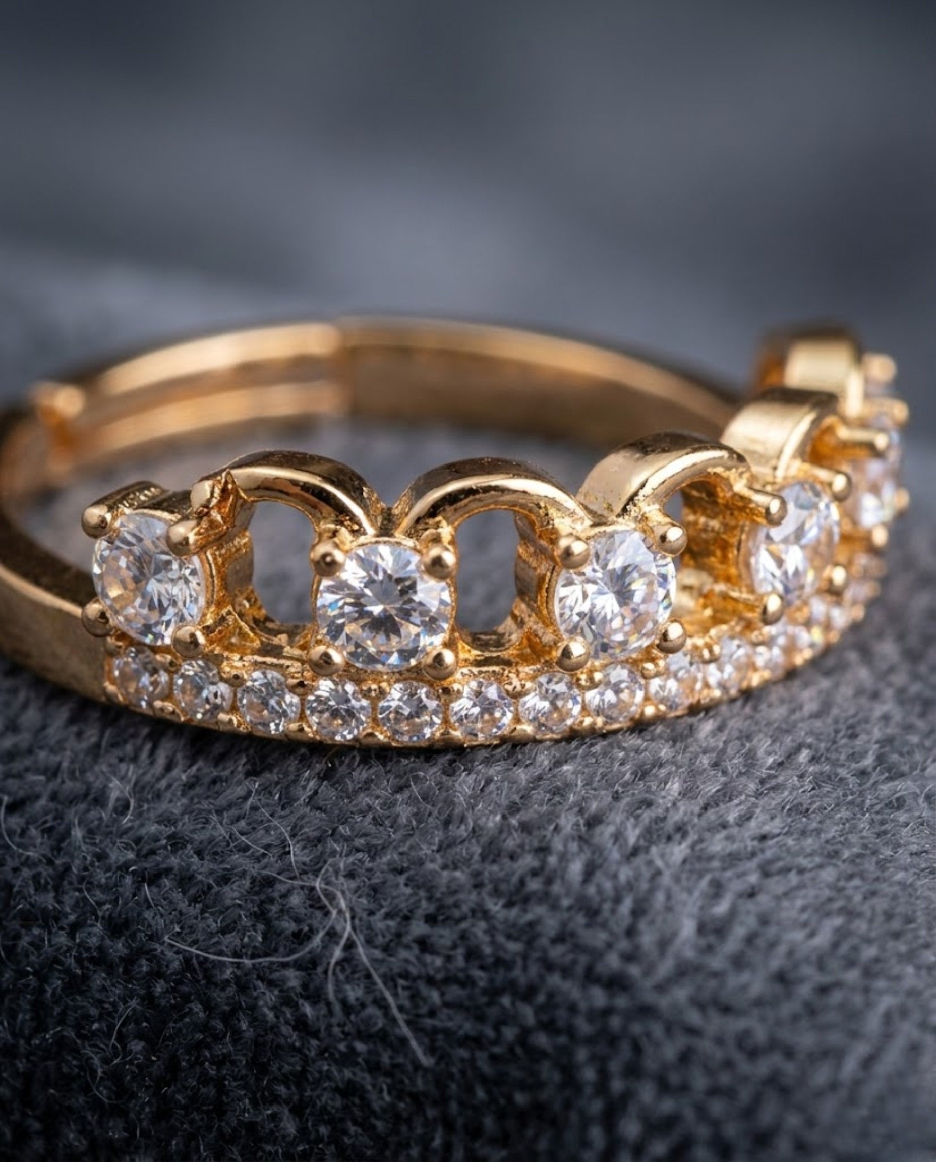 Orneza Gold Tiara Crown Adjustable Crystal Ring