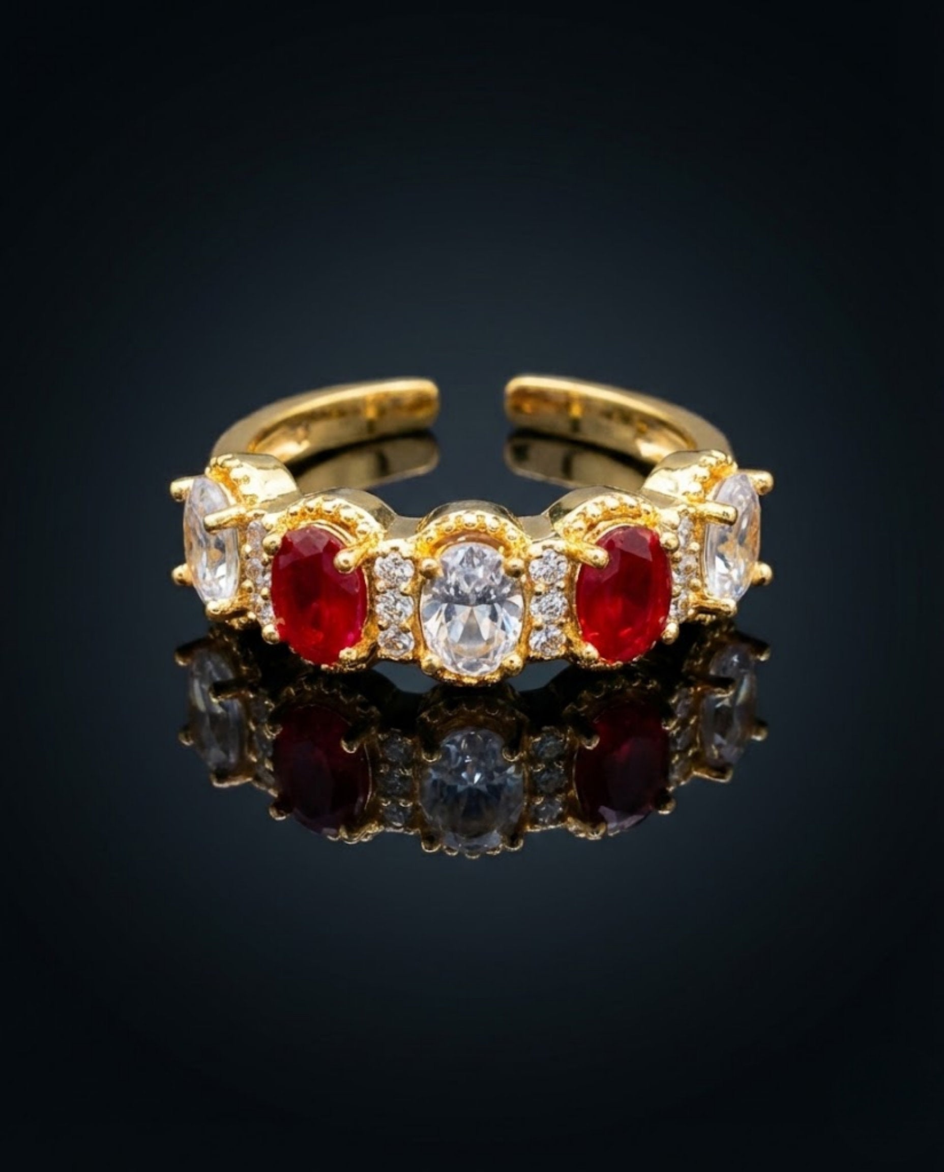 Orneza Ruby and Zirconia Gold Plated Adjustable Band Ring
