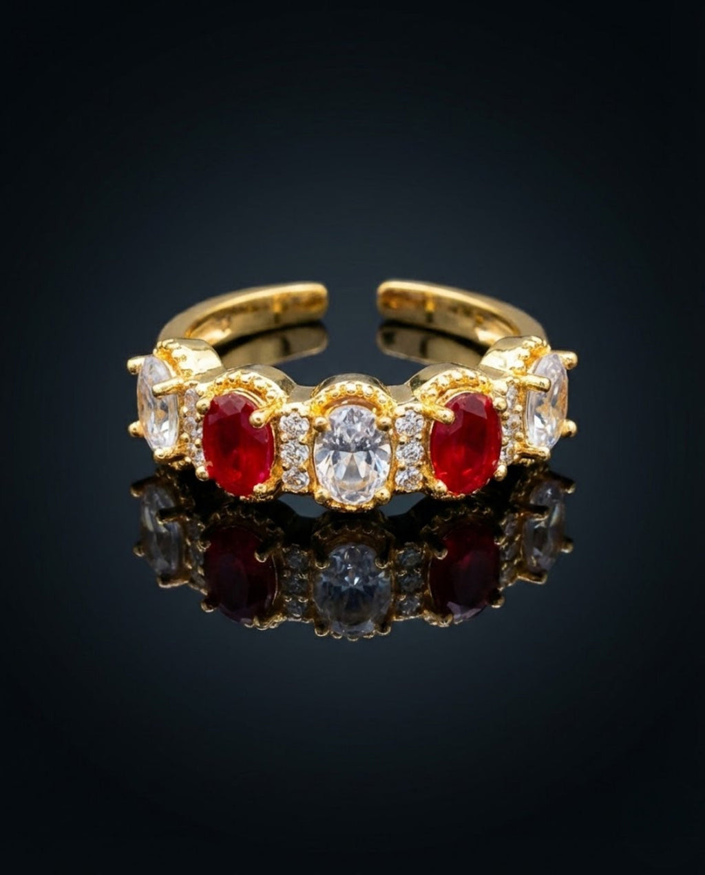 Orneza Ruby and Zirconia Gold Plated Adjustable Band Ring