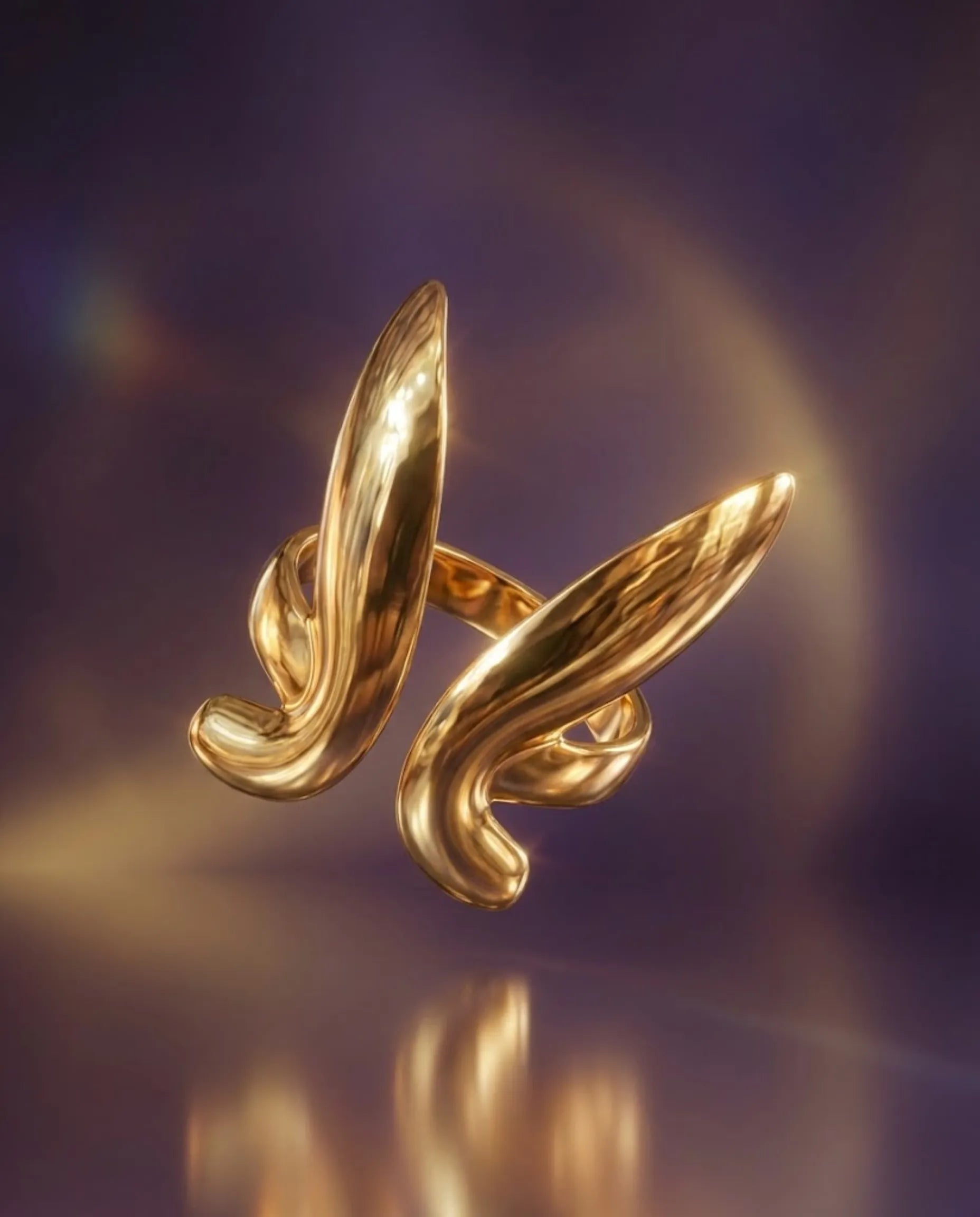 Orneza Aura Gold Abstract Wing Statement Ring