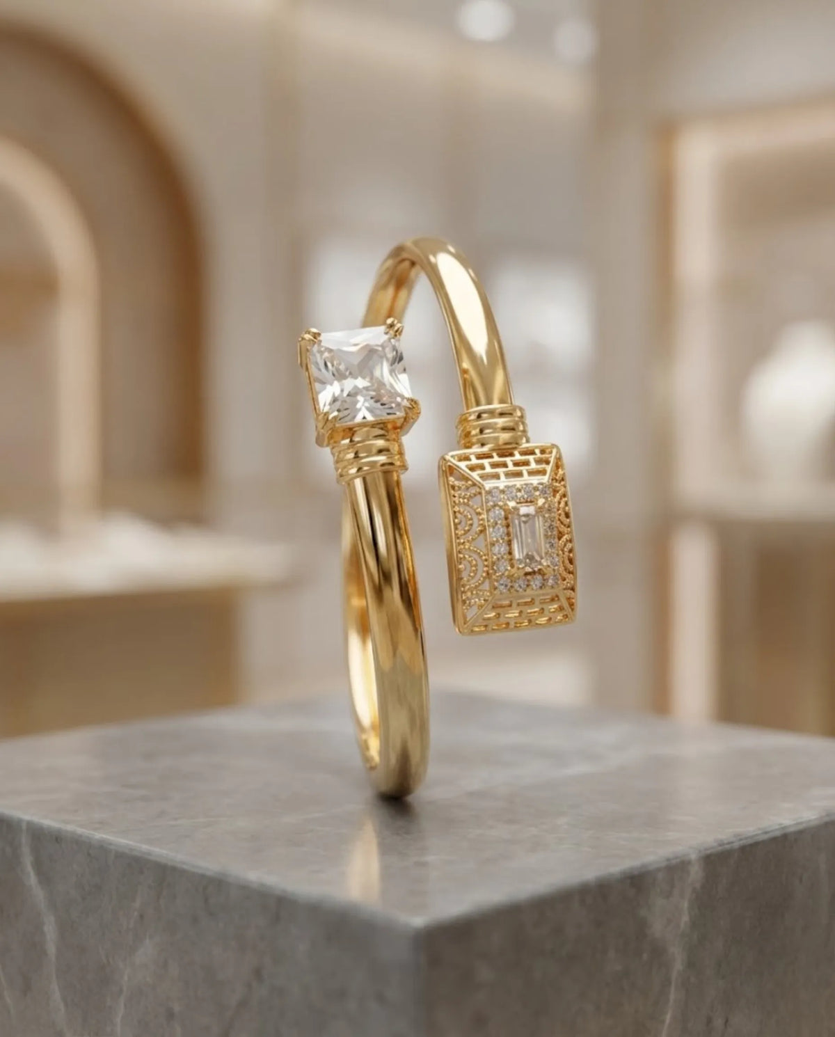 Orneza Empress Gold Bypass Bangle with Intricate Filigree