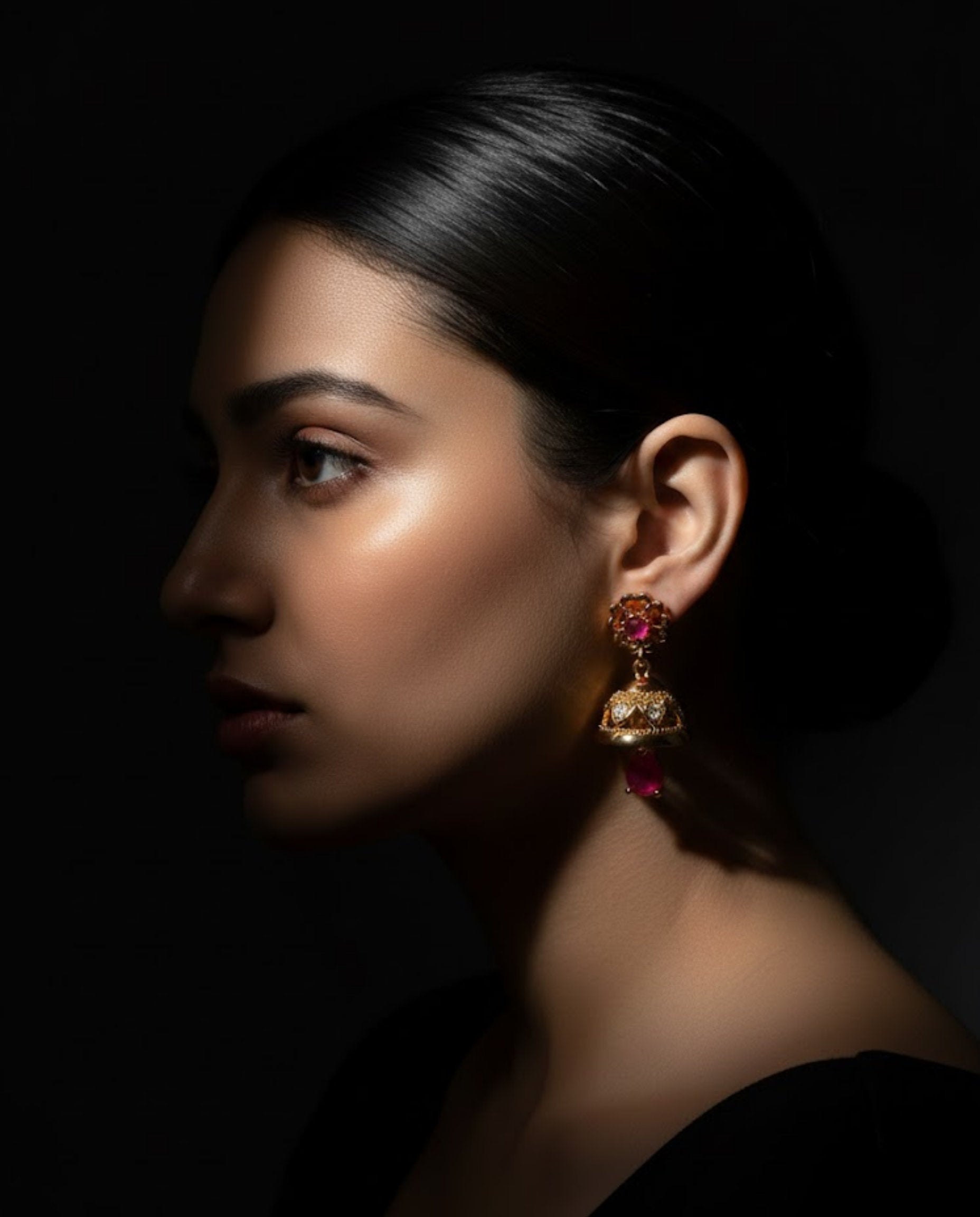 Orneza Royal Ruby Gold Jhumka Earrings