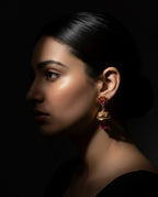 Orneza Royal Ruby Gold Jhumka Earrings