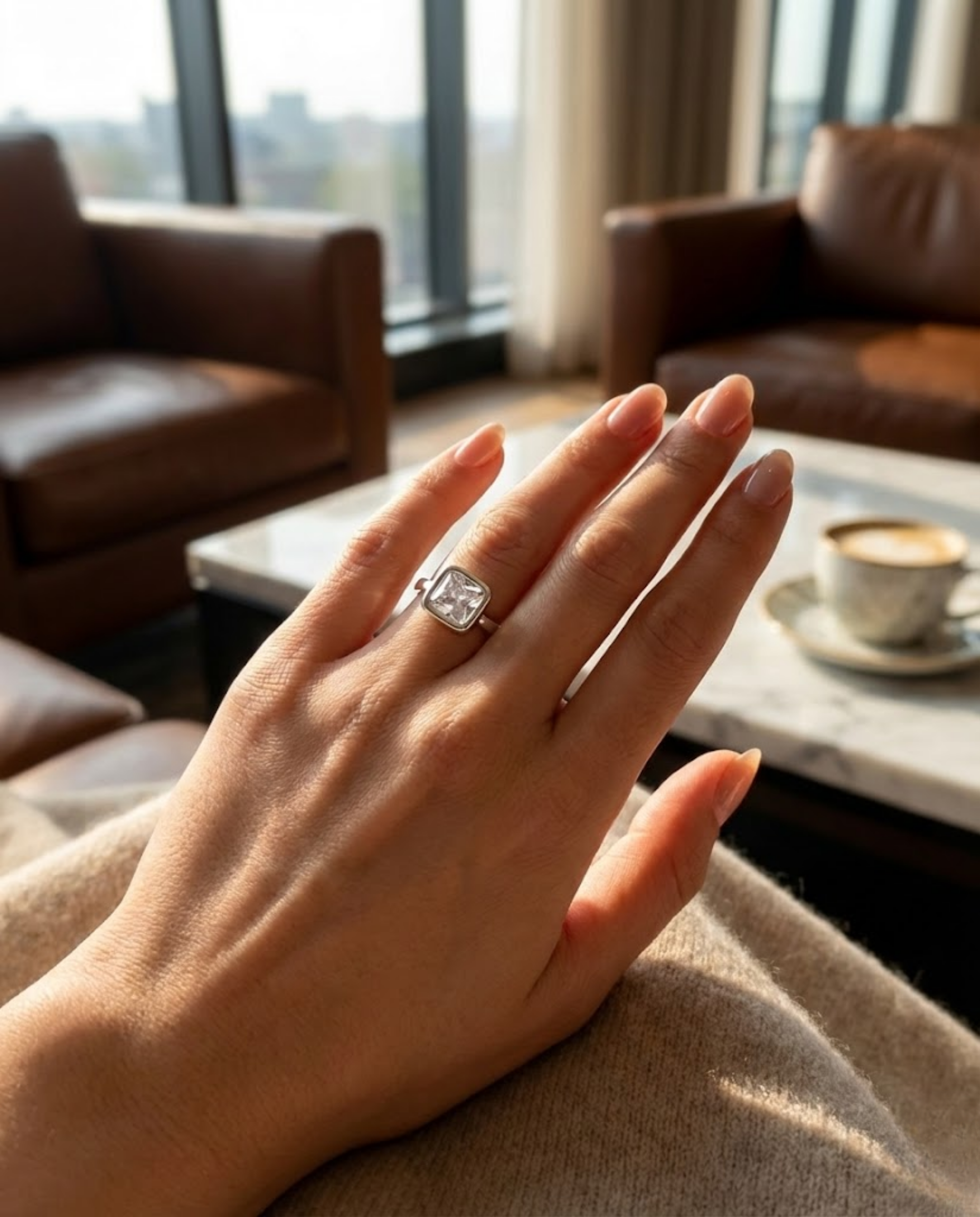 Orneza Princess Cut Bezel Set Sterling Silver Ring