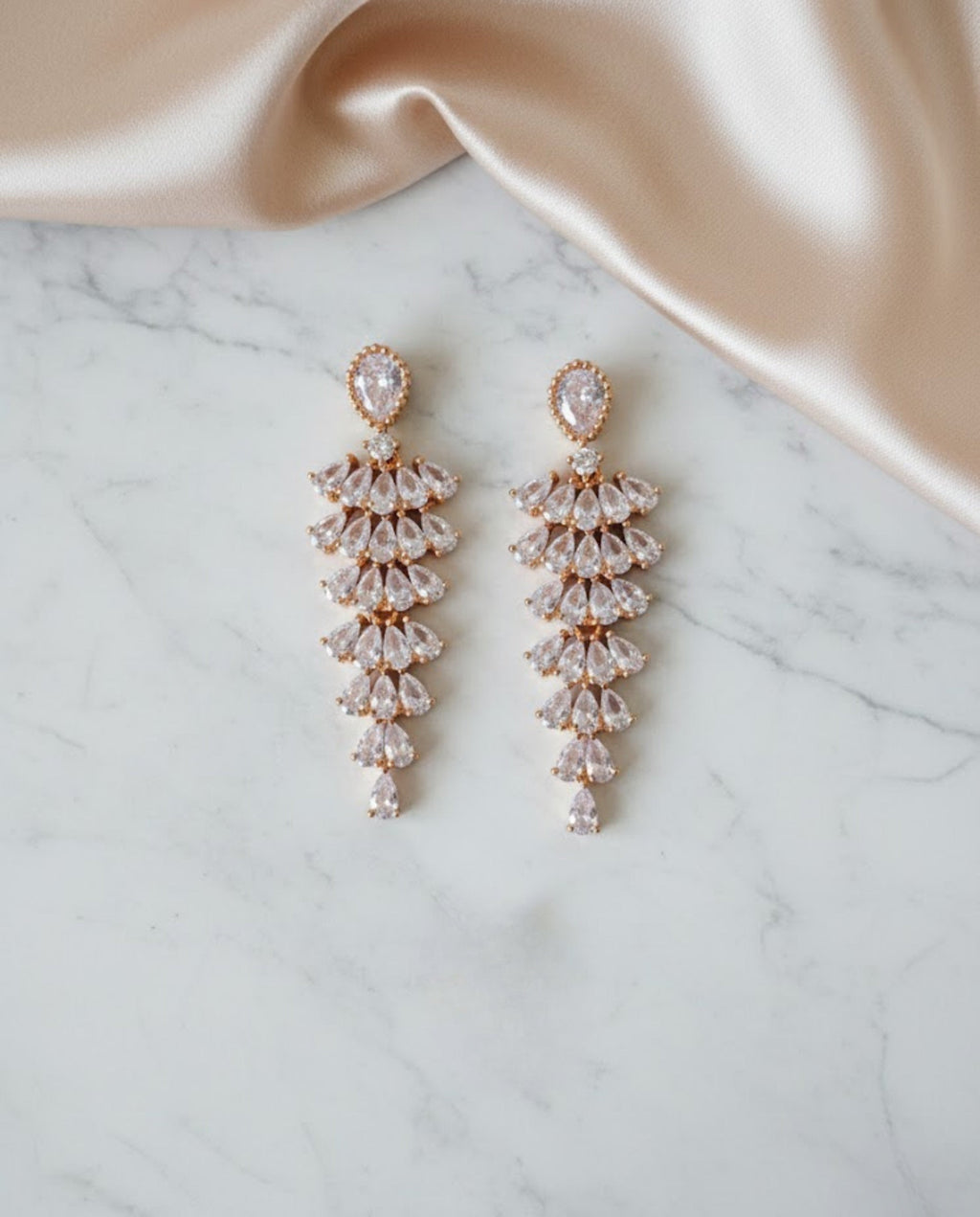 Orneza Rose Gold Majestic Pear Drop Chandelier Earrings