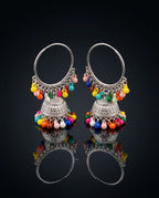 Orneza Silver Oxidized Hoop Jhumka Earrings with Beads