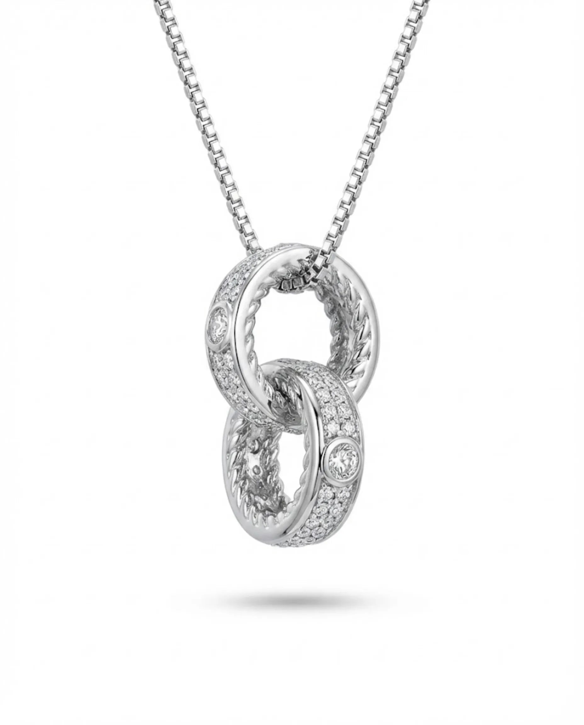 Orneza Silver Interlocking Infinity Circle Pendant Necklace