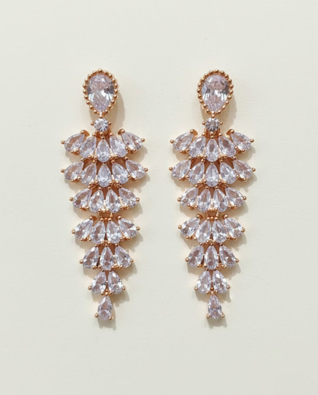 Orneza Rose Gold Majestic Pear Drop Chandelier Earrings
