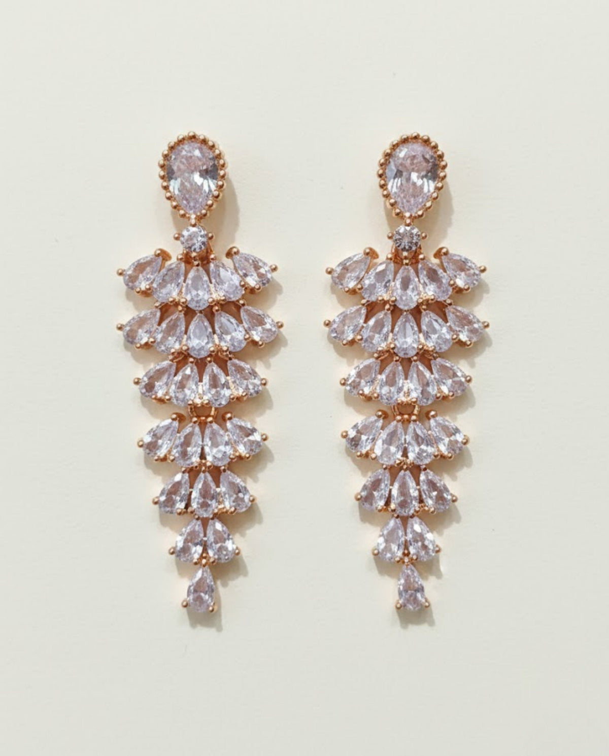 Orneza Rose Gold Majestic Pear Drop Chandelier Earrings