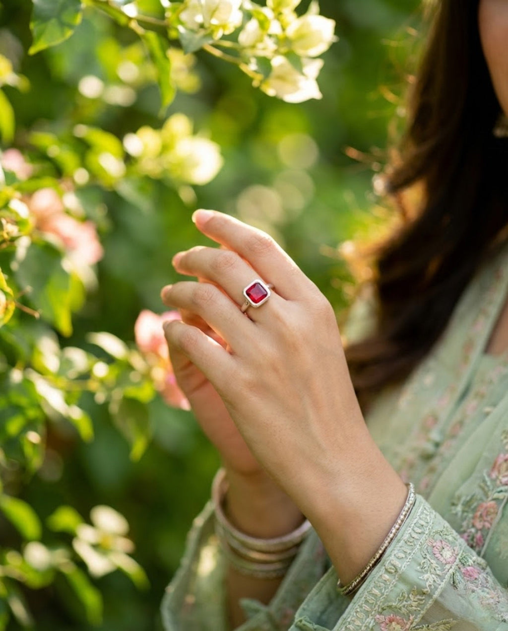 Orneza Geometric Square Solitaire Statement Ring