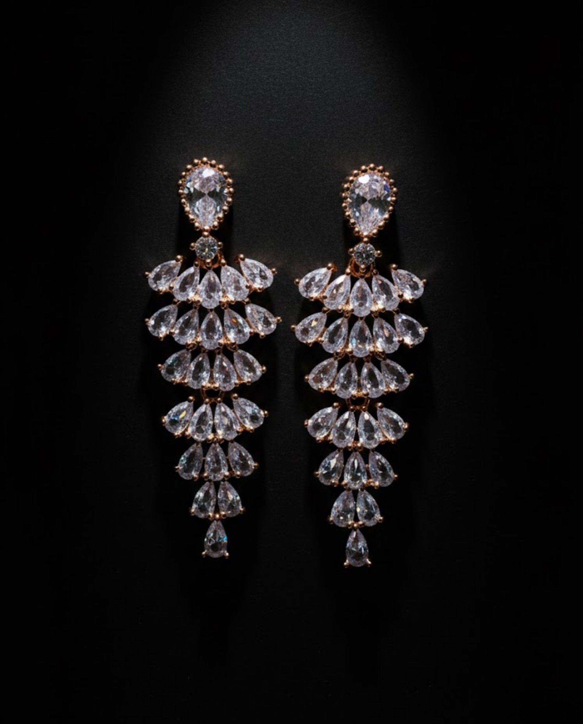 Orneza Rose Gold Majestic Pear Drop Chandelier Earrings