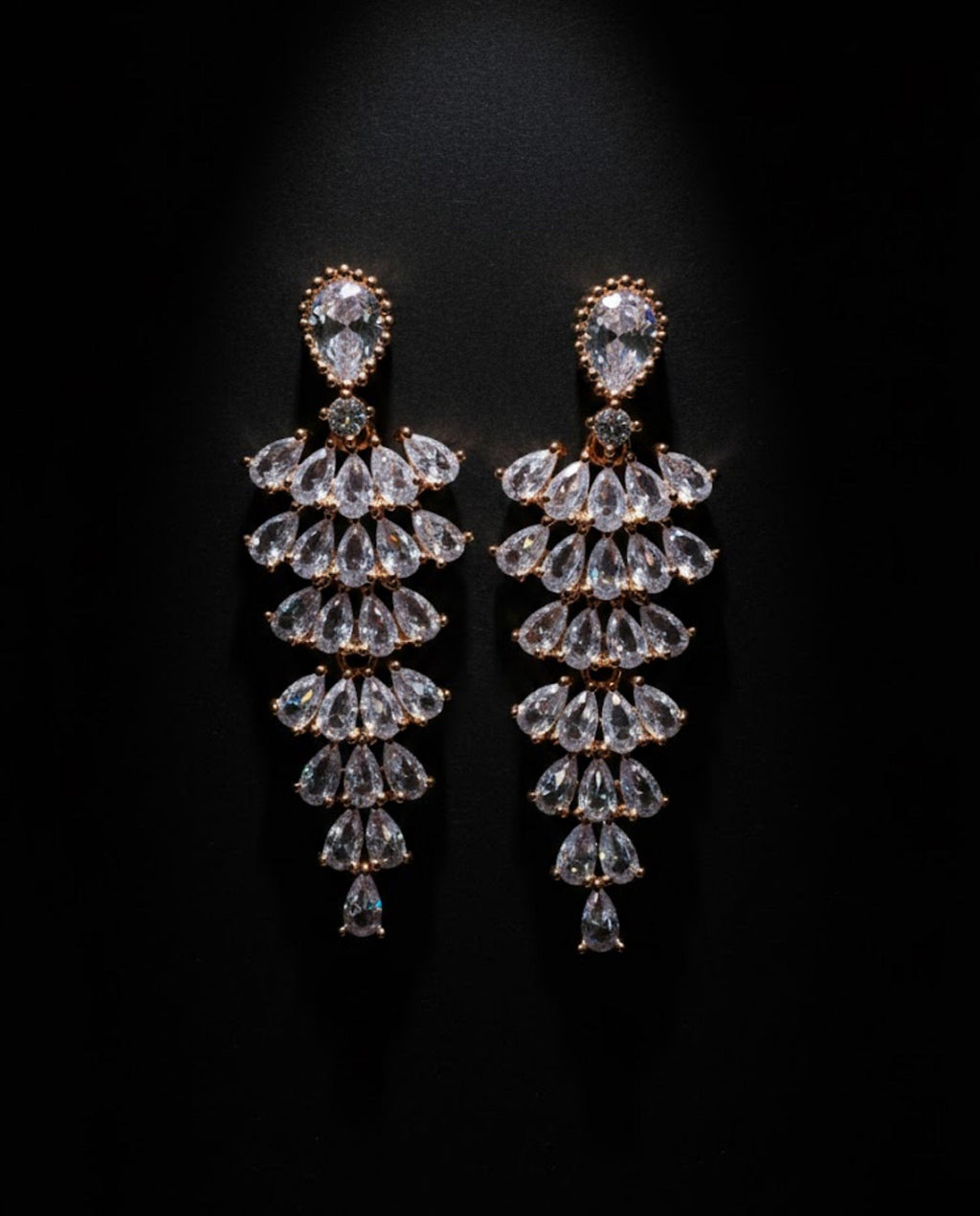 Orneza Rose Gold Majestic Pear Drop Chandelier Earrings