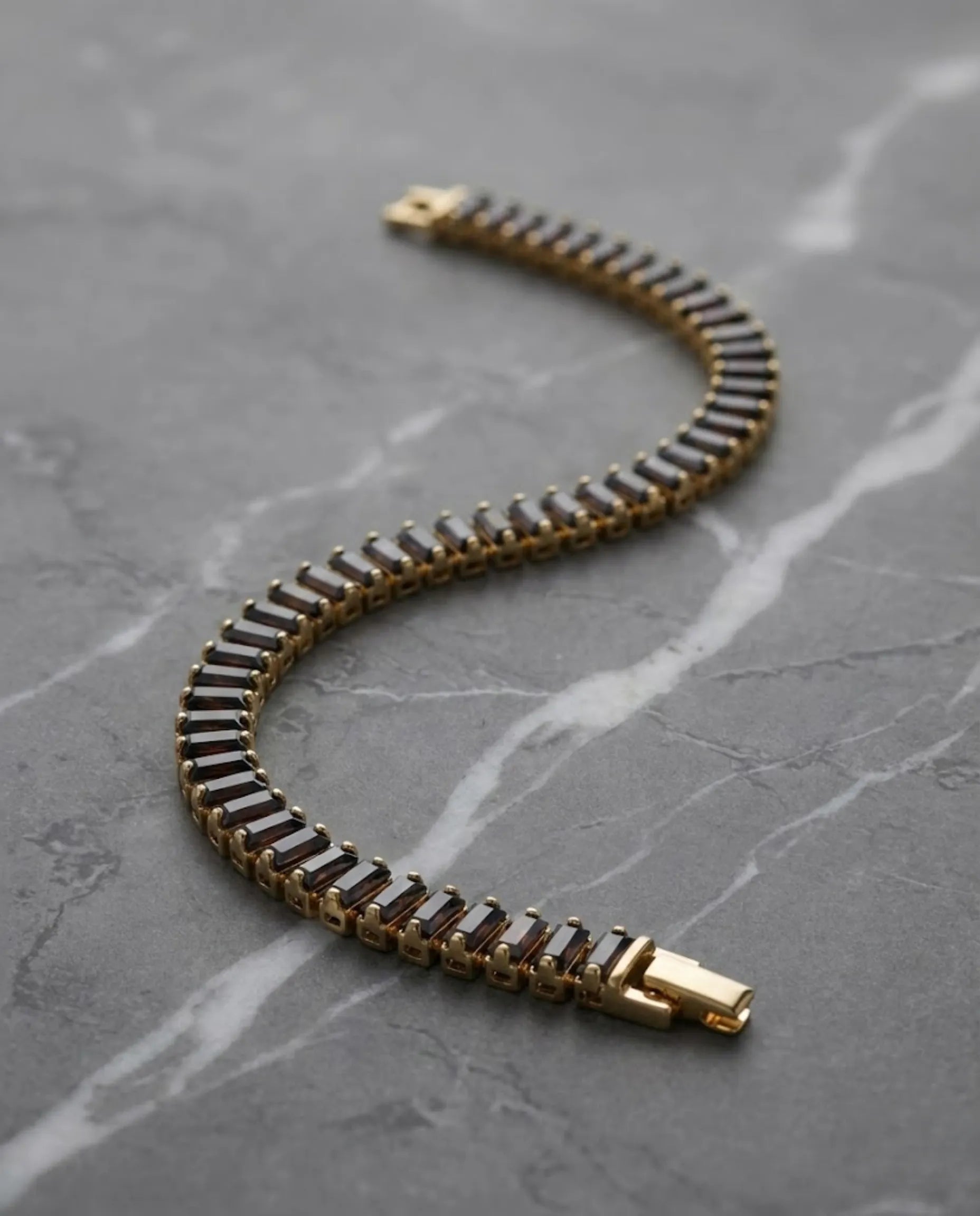 Orneza Midnight Noir Baguette Gold Tennis Bracelet