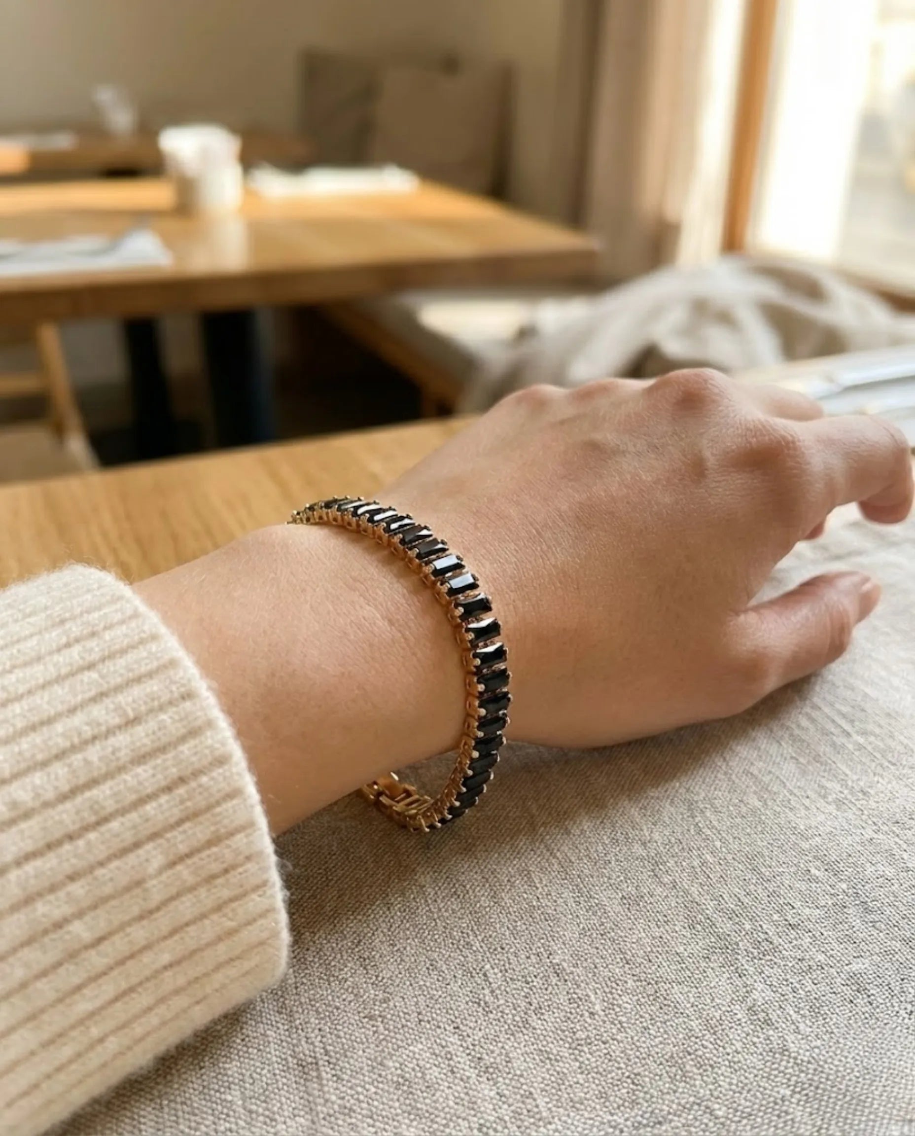 Orneza Midnight Noir Baguette Gold Tennis Bracelet