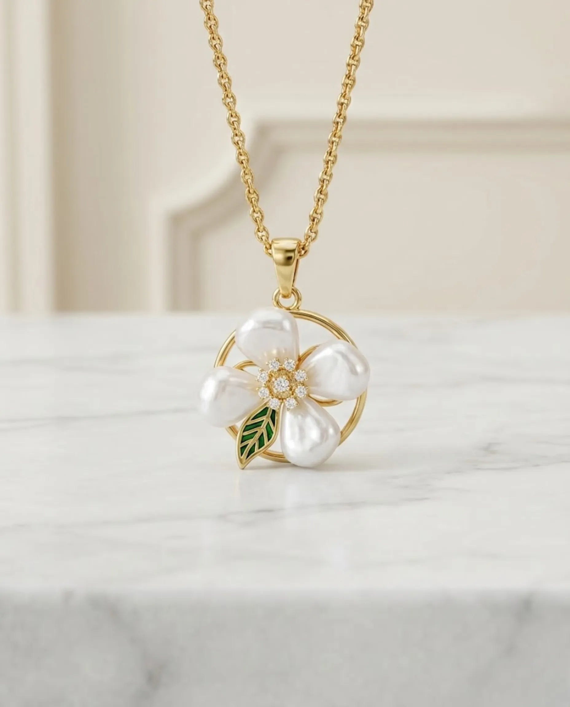 Orneza Gold Plated Pearl Flower Pendant Necklace