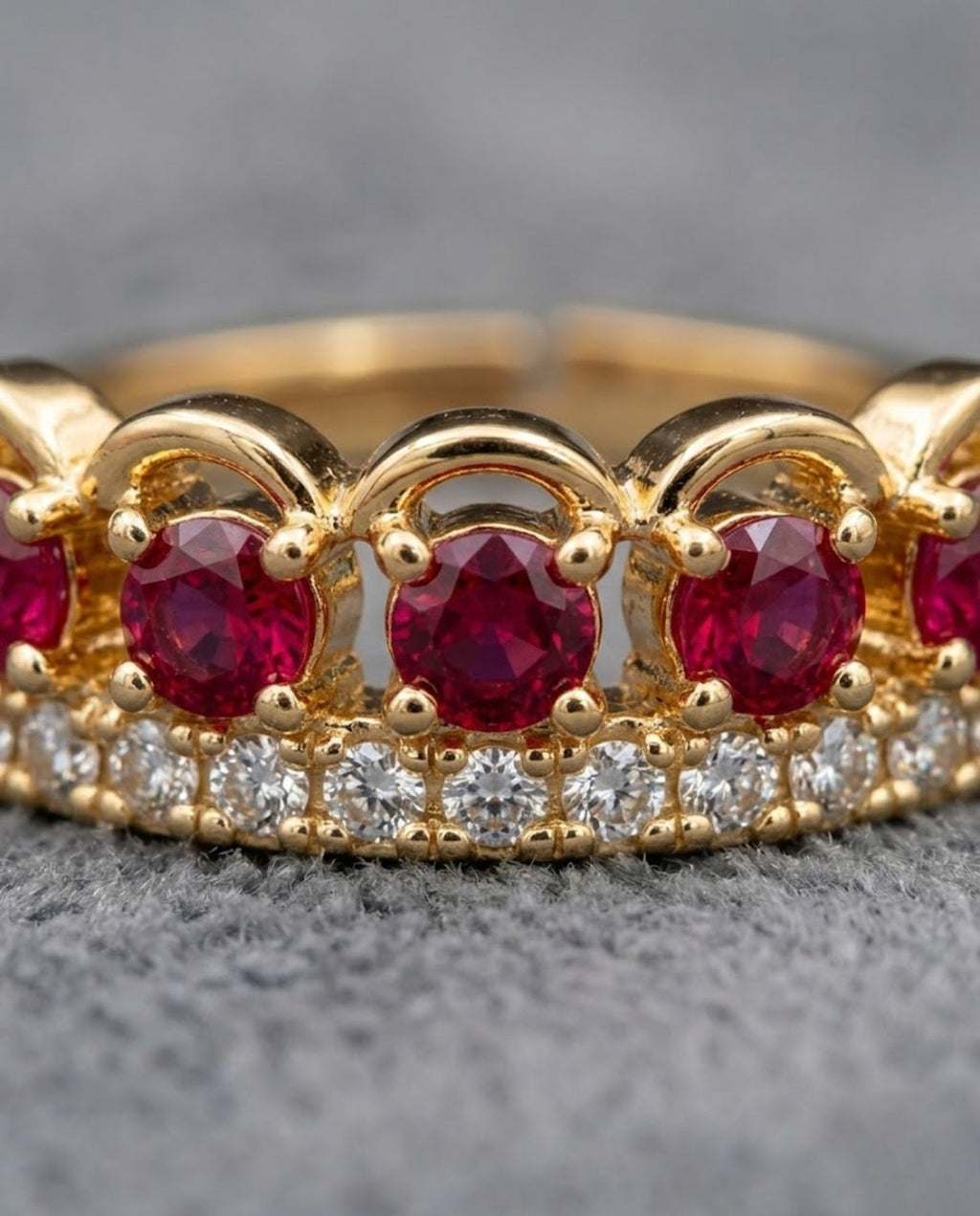 Orneza Gold Crown Adjustable Ring with Ruby Red Crystals