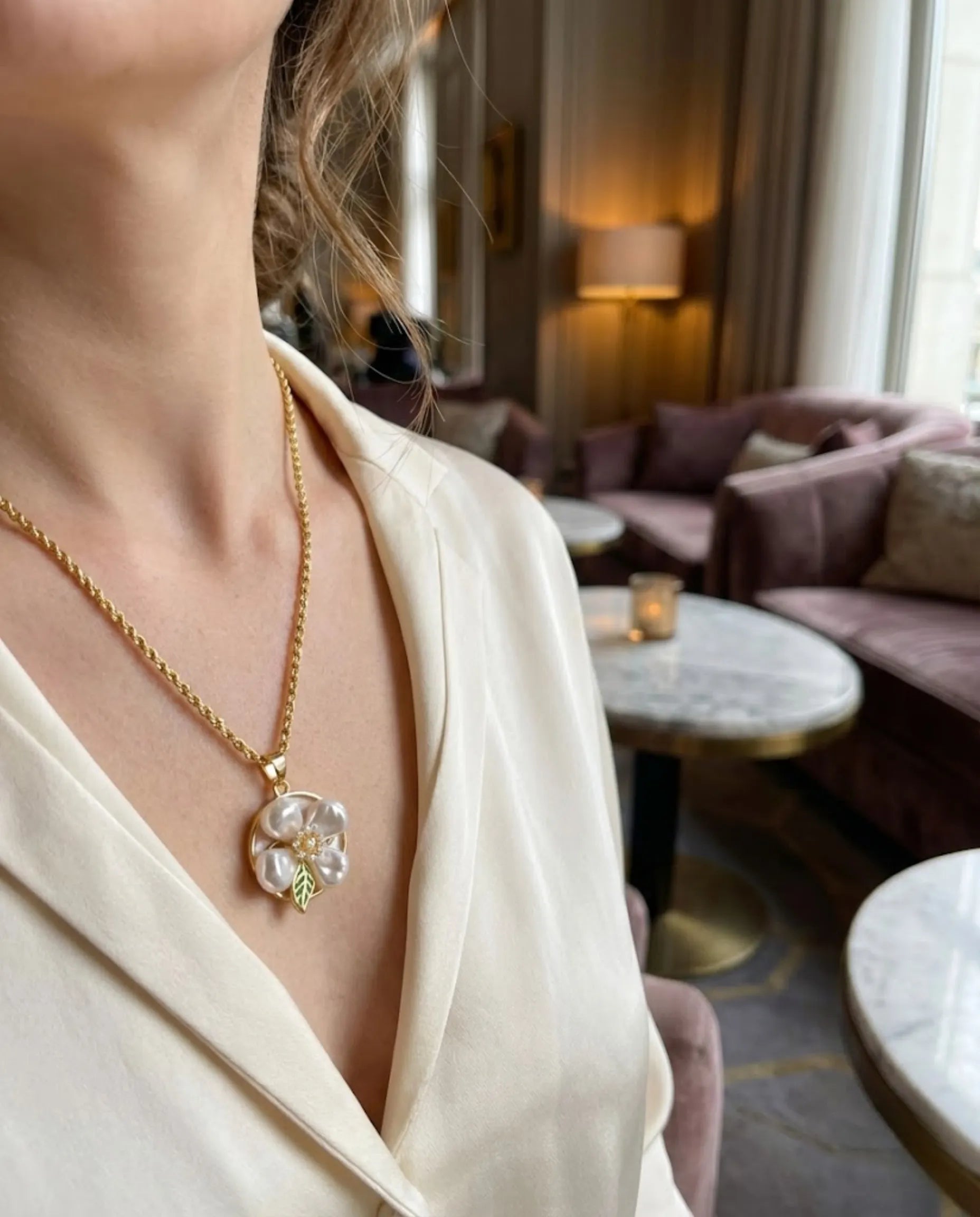 Orneza Gold Plated Pearl Flower Pendant Necklace