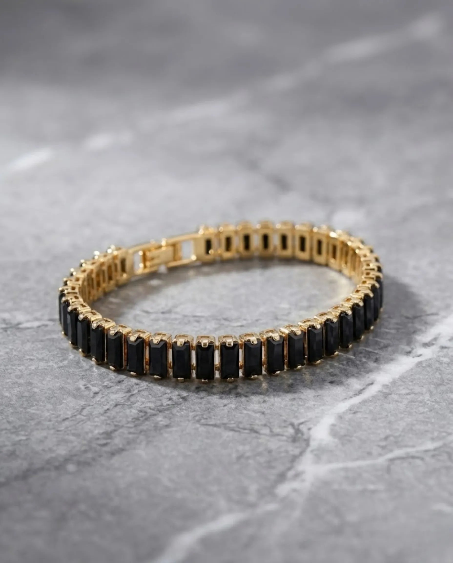 Orneza Midnight Noir Baguette Gold Tennis Bracelet