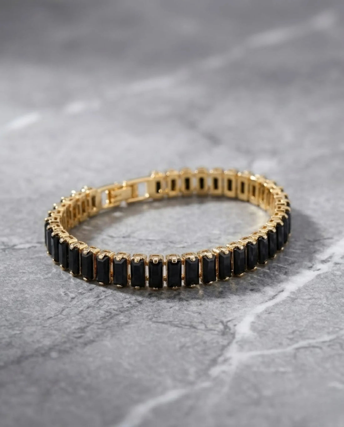 Orneza Midnight Noir Baguette Gold Tennis Bracelet
