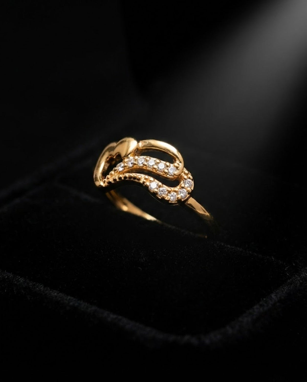 Orneza Gold Twin Heart Zirconia Statement Ring