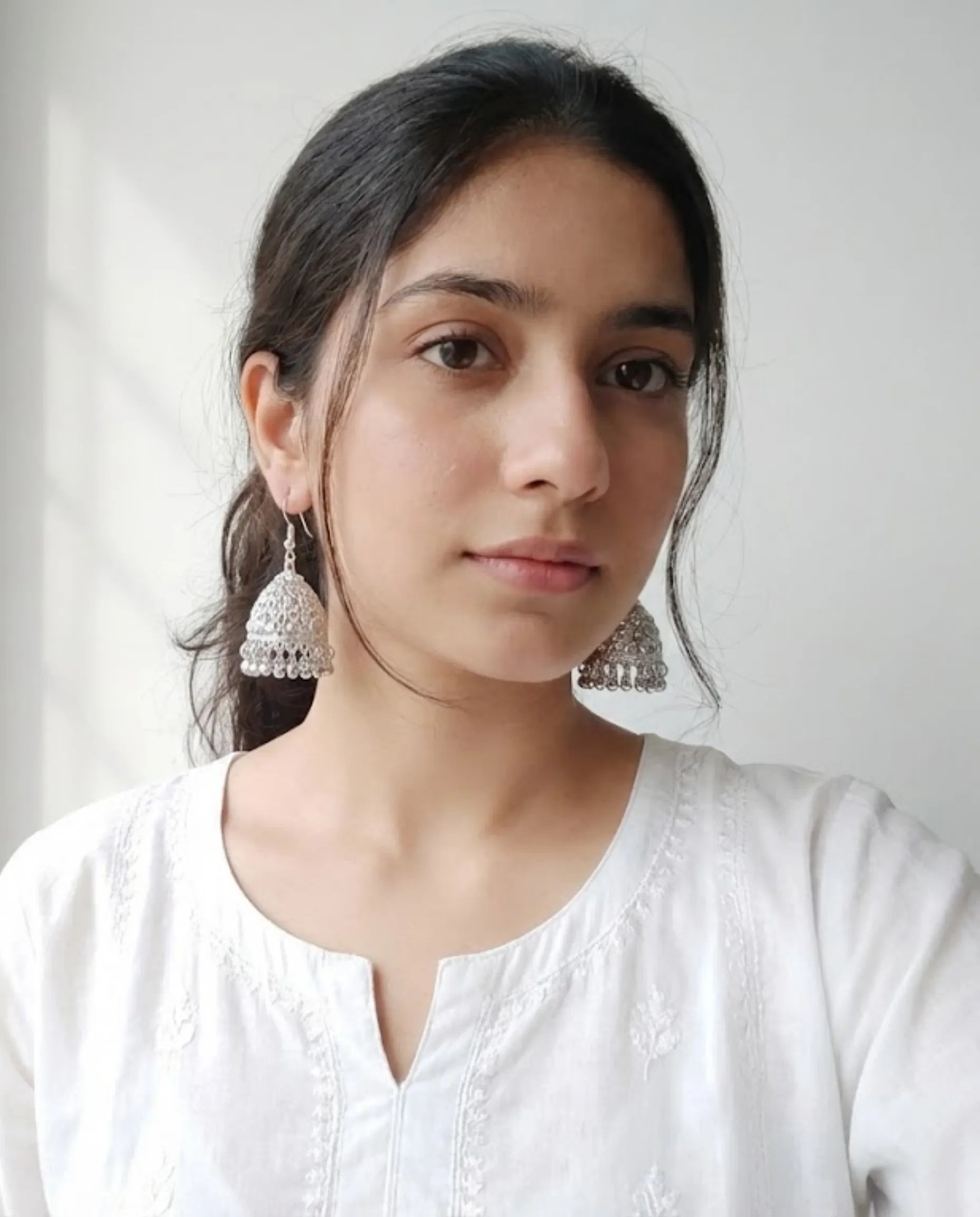 Antique Silver Filigree Jhumka Earrings by Orneza