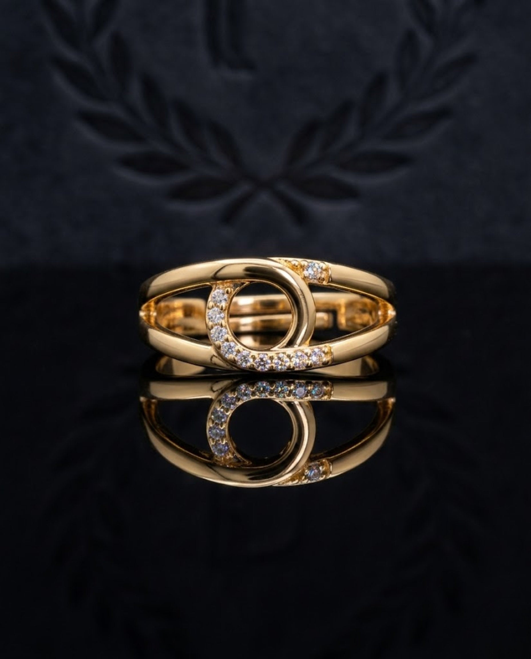 Orneza Gold Interlocking Circle Adjustable Crystal Ring