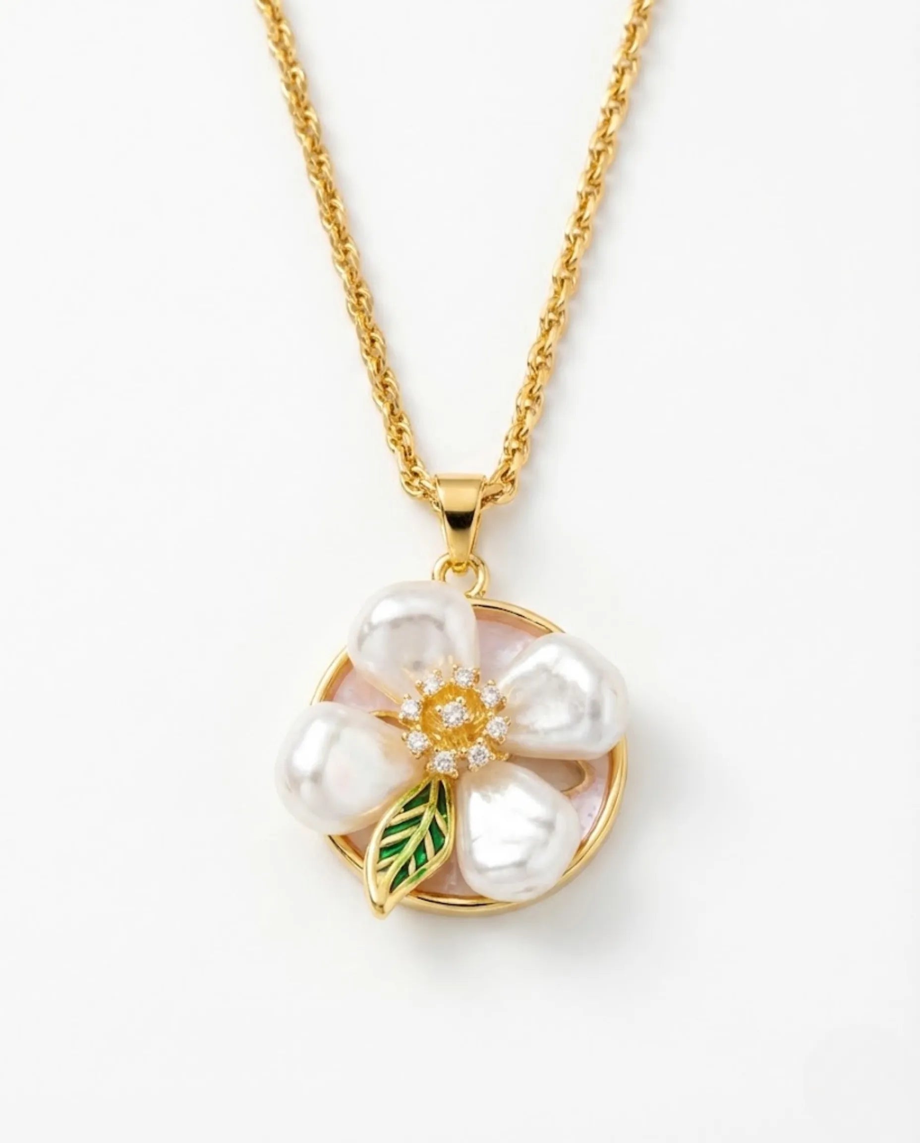 Orneza Gold Plated Pearl Flower Pendant Necklace