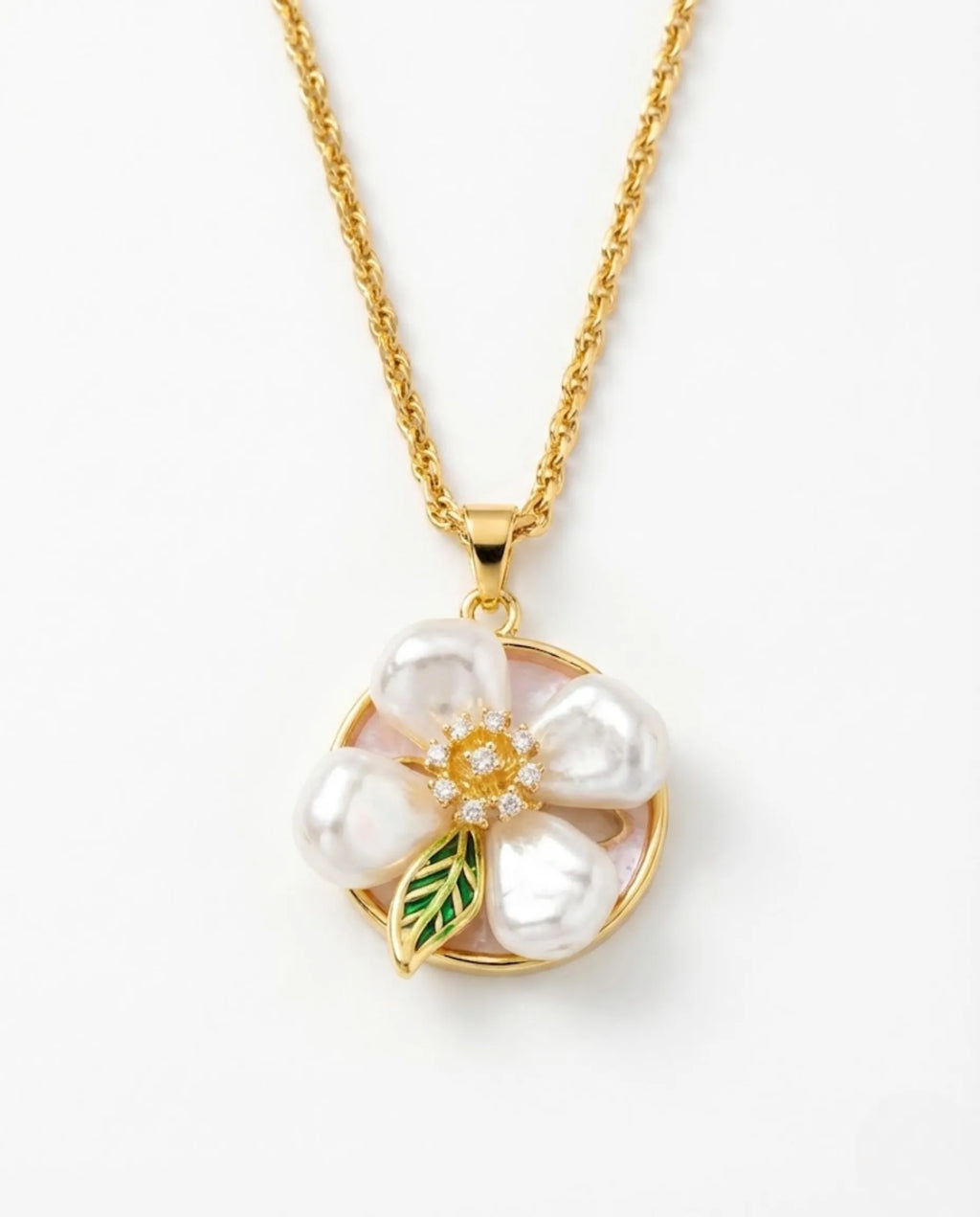Orneza Gold Plated Pearl Flower Pendant Necklace