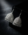 Antique Silver Filigree Jhumka Earrings by Orneza